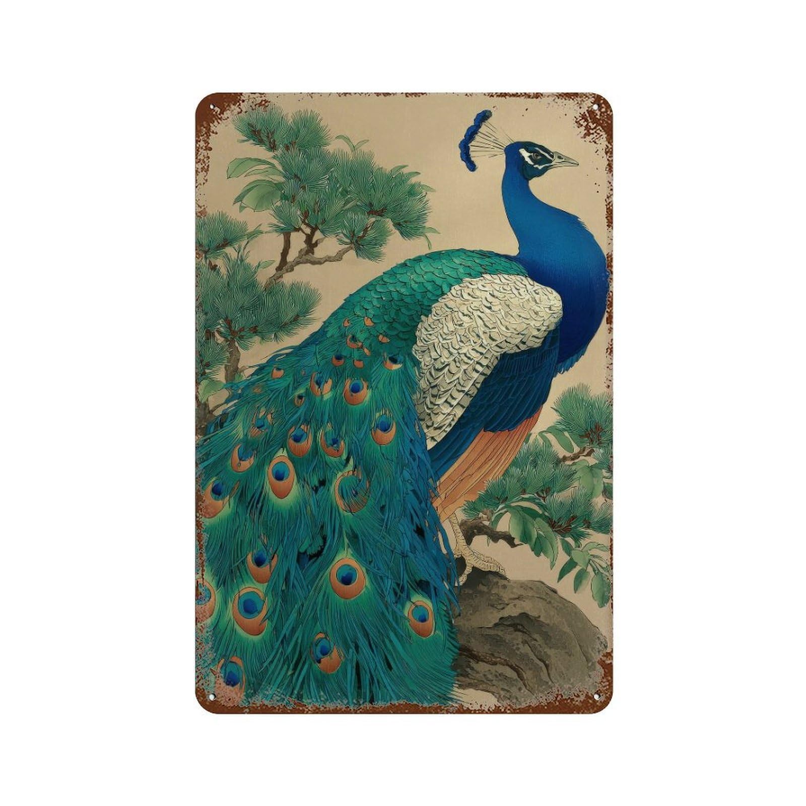 xiaoxiaoshen Peacock. Traditional Japanese Asian Wall Decor Art Metal Tin Poster Modern Home Decor Art Home Bar Shop Decorations Vintage Sign 30x20cm