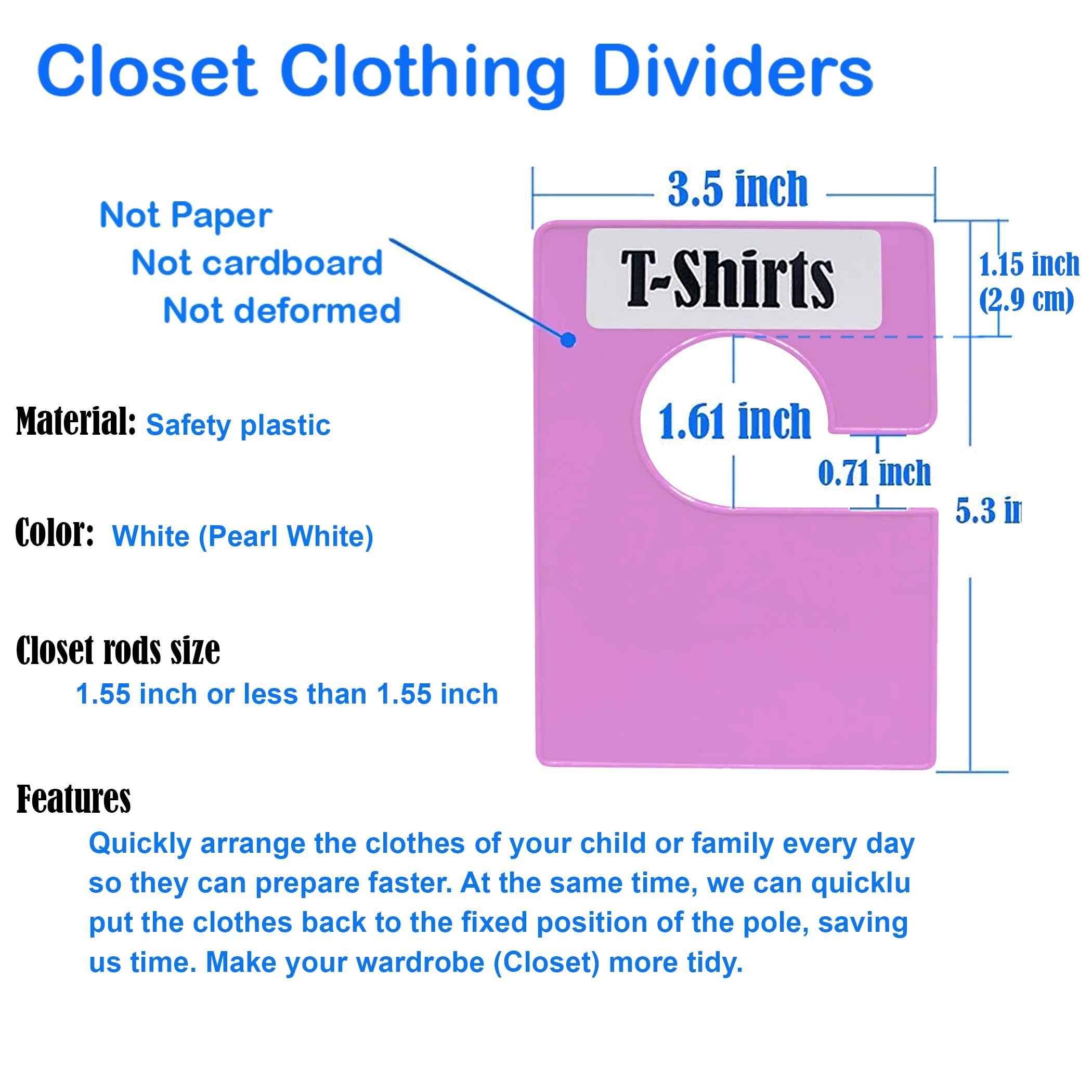 DMLNN 10 Pack White Clothing Rack Size Dividers Plus 60 Labels (1 Inch) and 16 Large Blank Labels, Large Rectangular Clothing Closet dividers (Pearl White): Purple 10 PACK