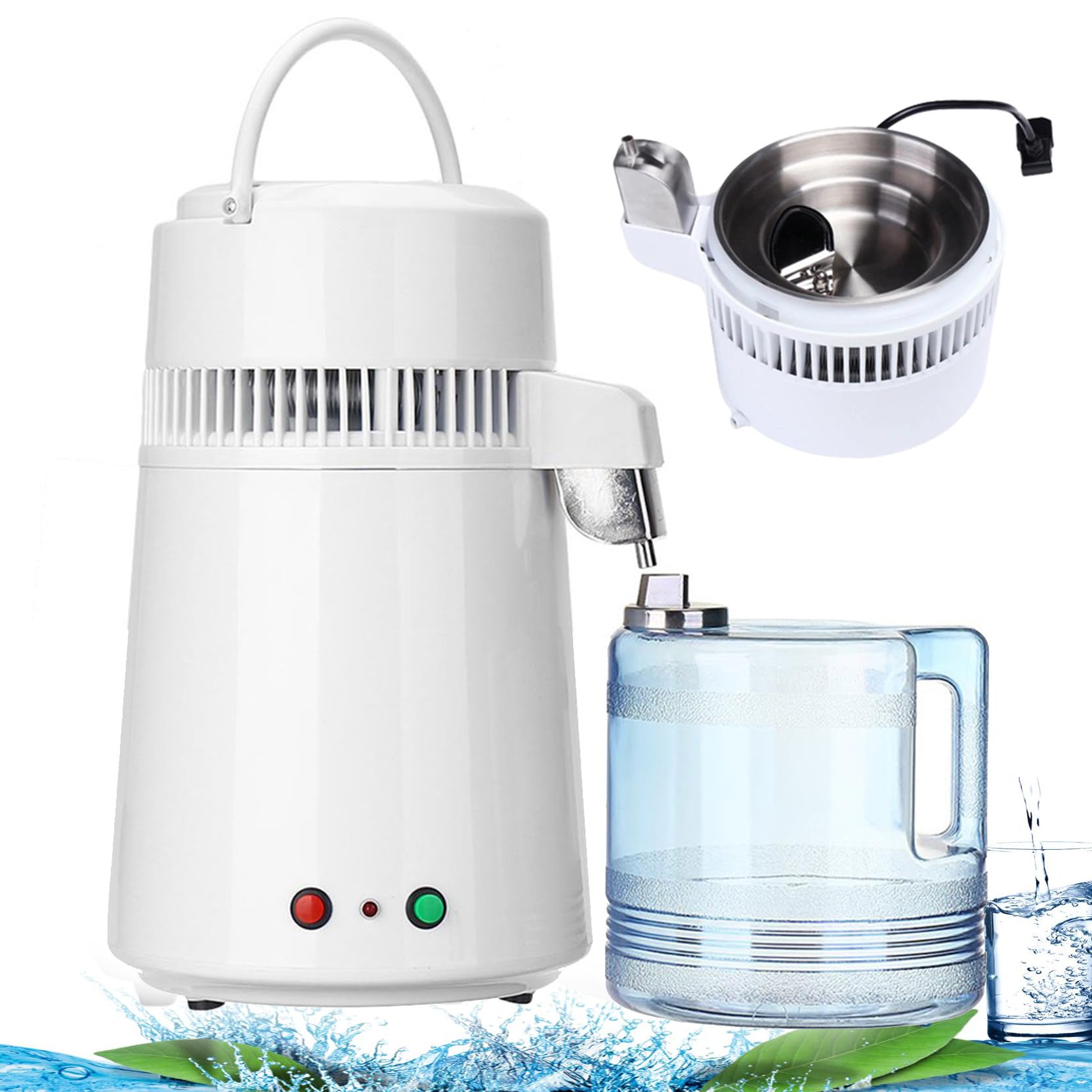 Destilador De Agua 4 L, Destilador De Agua Pura Para El Hogar, Filtro De Agua Destilada, Equipo Purificador De DestilacióN, Interior De Acero Inoxidable, ProteccióN Contra Sobrecalentamiento, 1 L/H