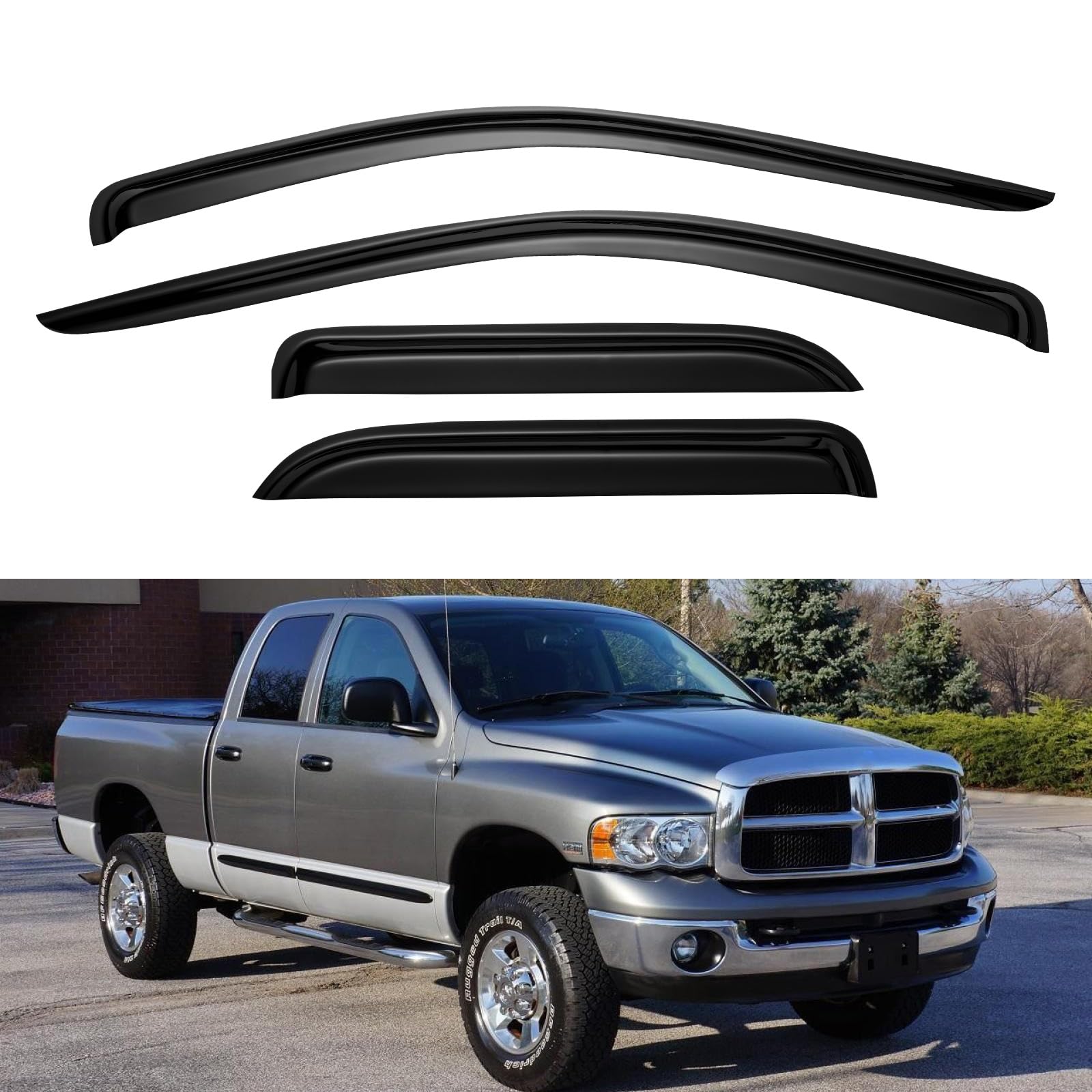 Window Rain Guards Shield for 2002-2008 Dodge Ram 1500, Window Vent Visors Shades Wind Deflectors for 03-09 Ram 2500 3500 (Quad/Extended Cab)