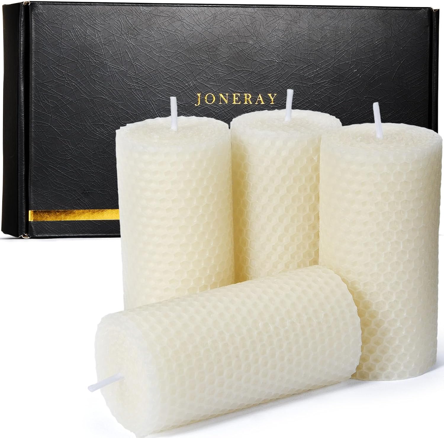 4pcs Beeswax Pillar Candles, 2"x4" Pure Natural Handmade Beeswax Candles, Hand-Rolled Honeycomb Candles for Table Decoration (Ivory)