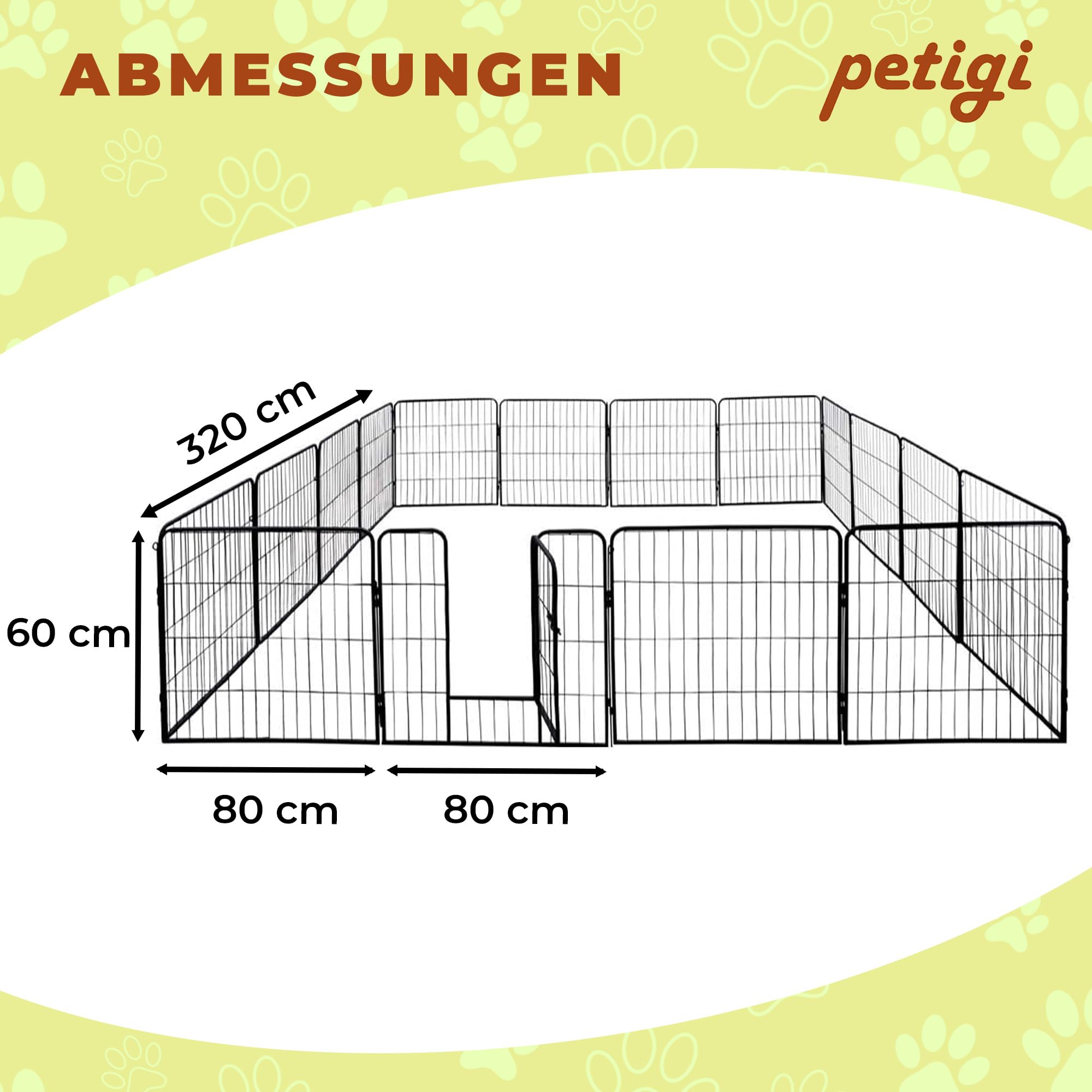 petigi Welpenauslauf XL, 16-teilig, Element-Maß: 60x80 cm, pulverbeschichteter Stahl, Welpenlaufstall, Gehege für Hunde, Hasen, Meerschweinchen, Katzen, pflegeleicht
