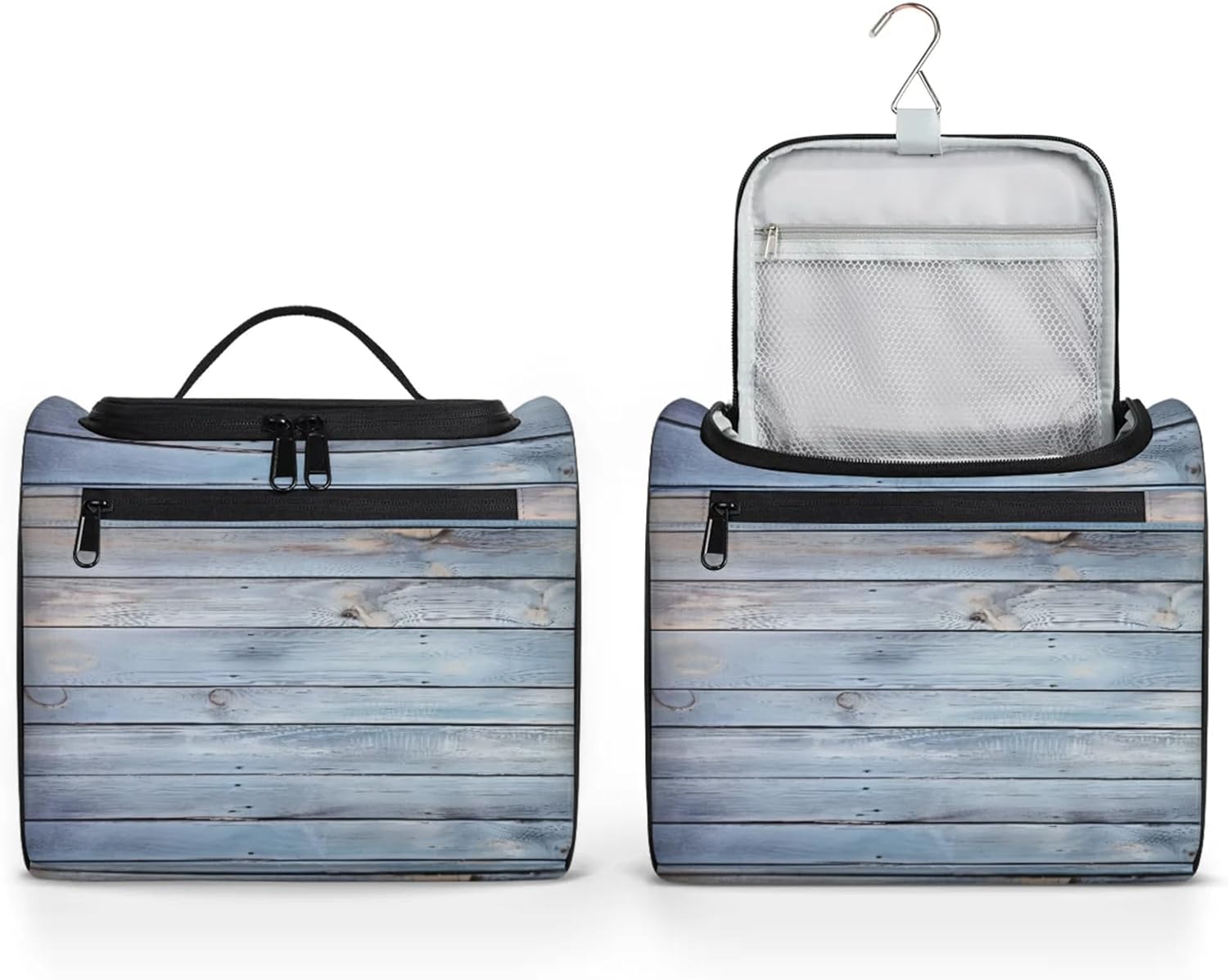 cfpolar Toiletry Bag for Women, Summer Wooden Beach Hanging Travel Toiletry Bag, Water-resistant Cosmetic Makeup Organizer for Toiletries and Cosmetics, Bathroom Shower Bag with Handle and Hook