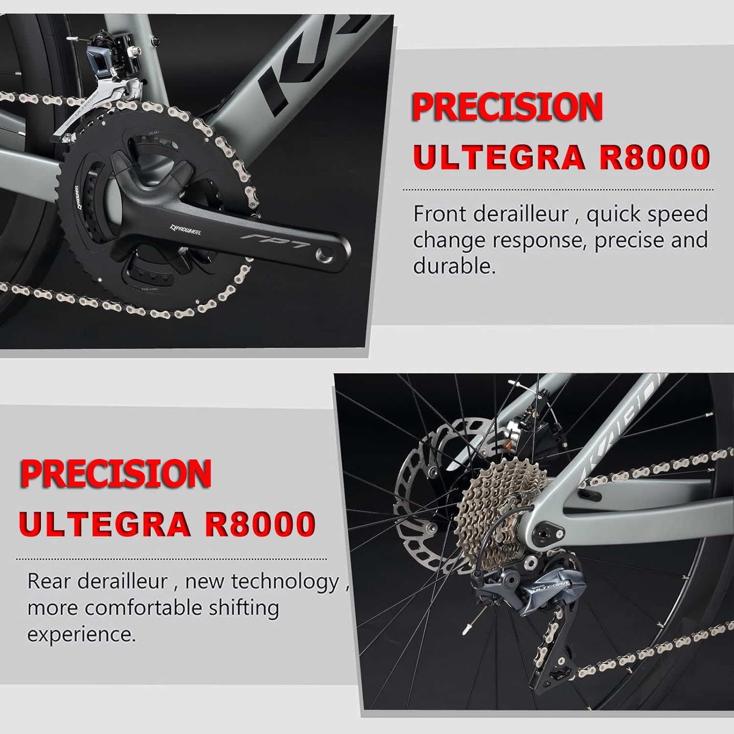 KABON Bicicleta de Carretera Completa de Carbono, Cuadro de Fibra de Carbono 700C Bicicleta de Carretera con Freno de Disco R8000 22 Velocidades Juego de Ruedas de Carbono para Bicicleta de Carreras