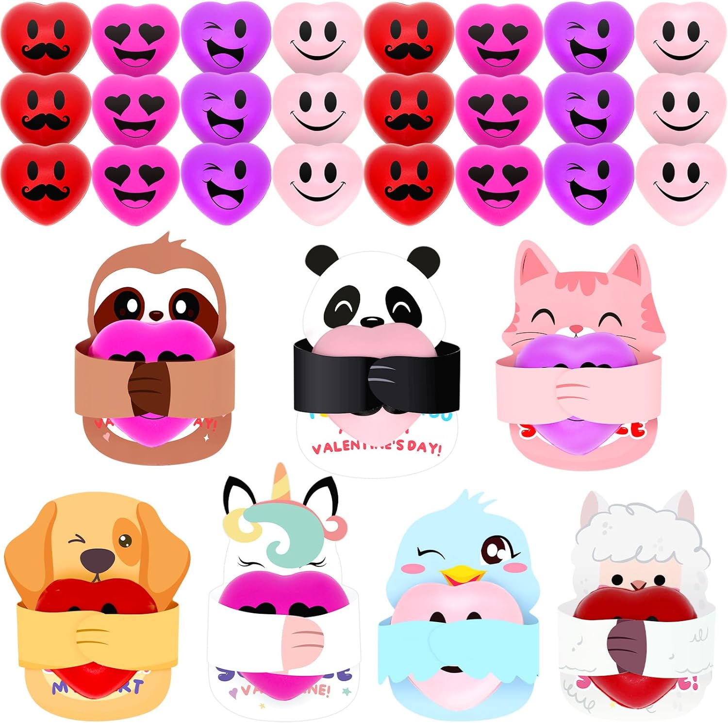 28 Pack Valentines Day Gifts for Kids with Heart Stress Balls, Heart Squishies Toy Stress Relief Fidget Toy with Valentine's Day Cards, Valentine's Classroom Exchange Prizes, Valentine's Party Favors