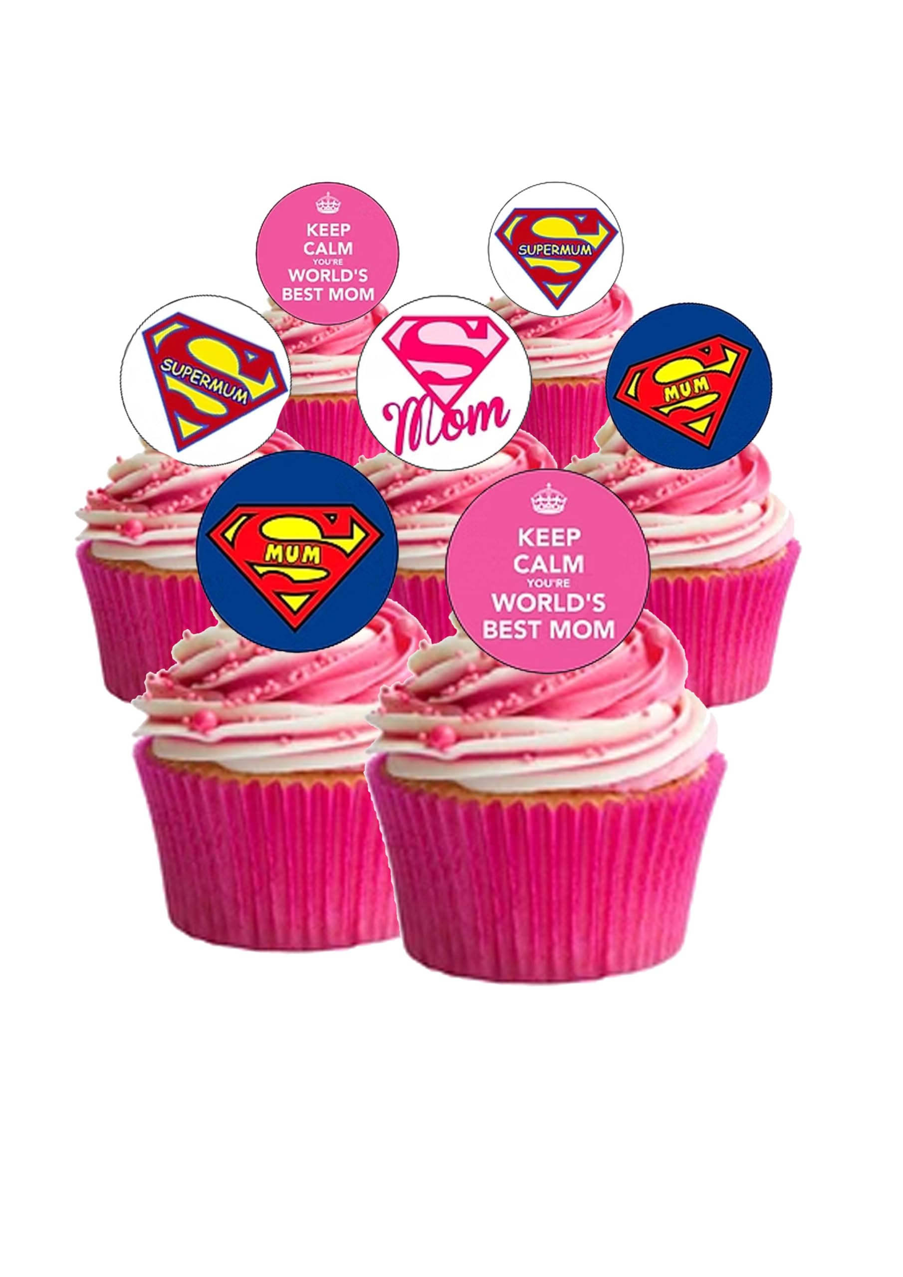 Top That 24 Precut Round Supermum Happy Mothers Day Edible Wafer Paper Cake Toppers Decorations