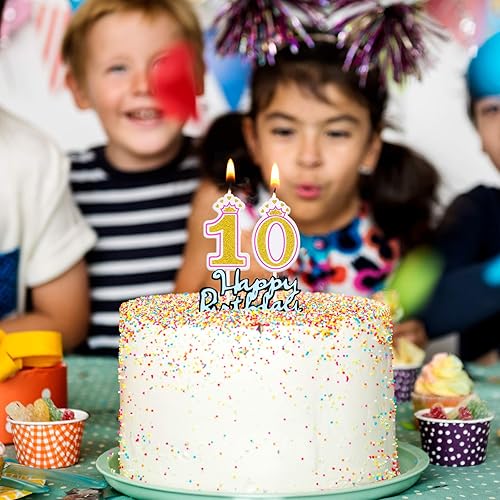 Miniatura 4 de Vela de 10 cumpleaños para niña y niño, vela número 10, velas numéricas para tarta, velas para cumpleaños, bodas, aniversarios, fiestas, suministros