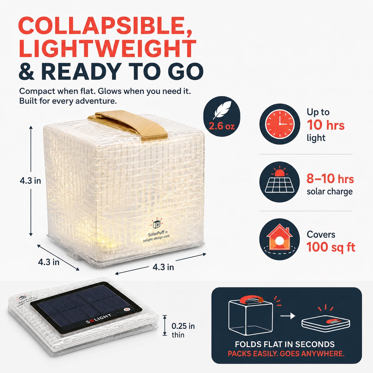 Solight Design - Lanterna solare ricaricabile con sensore di luce - Lanterna da campeggio a LED pieghevole, facile da aprire e piegare, non necessita di gonfiaggio, condizioni meteorologiche estreme