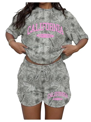 SOLY HUX Women's 2 Piece Summer Outfits Letter Graphic Camo