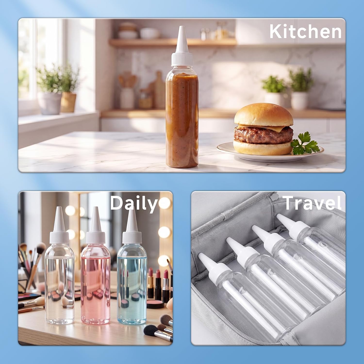 TRENDBOX 4oz Clear Plastic Bottles Applicator with Twist Top Cap BPA-Free For Hair Oils and Liquids 24 Pack with 24pcs Labels