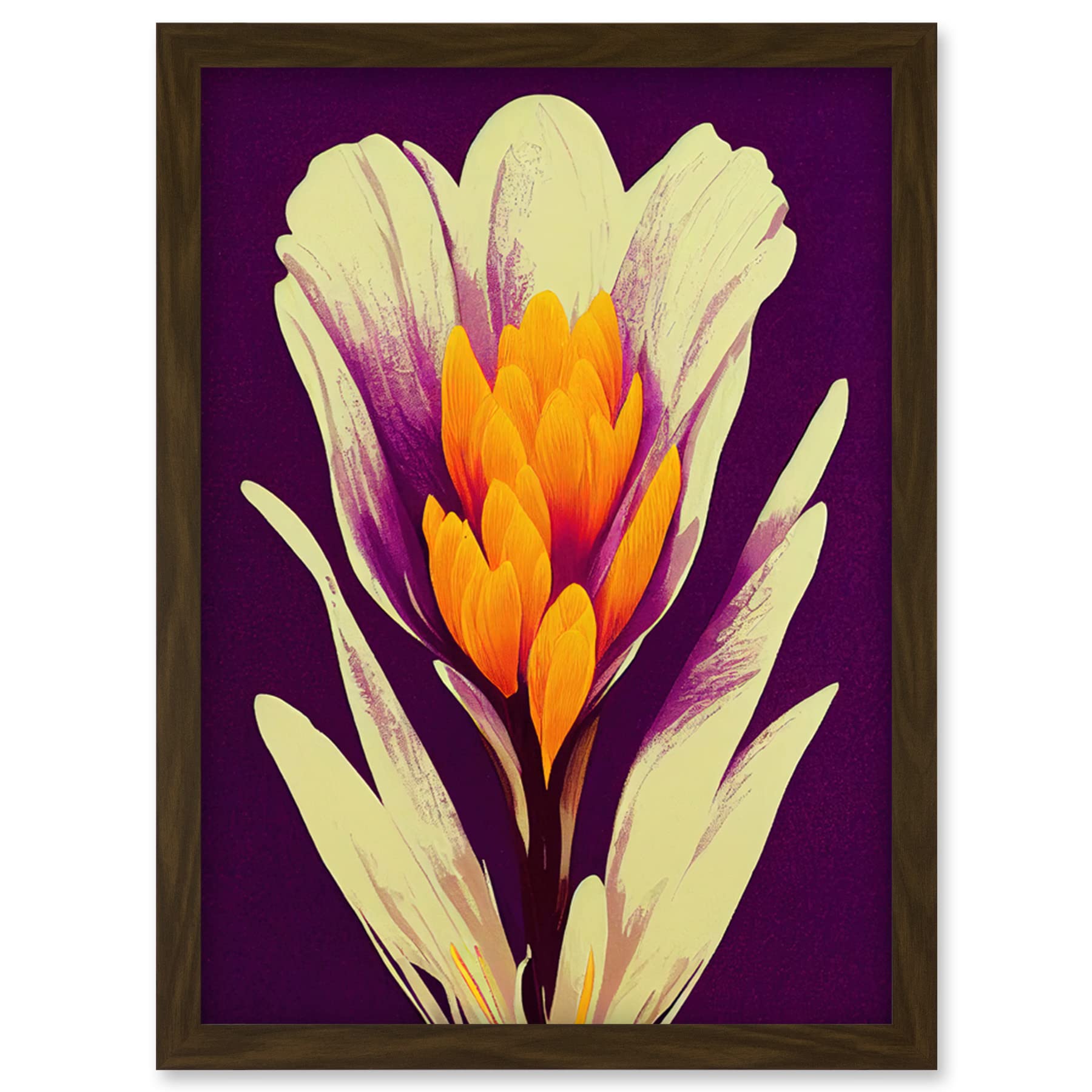 Wee Blue Coo Vibrant Saffron Crocus Flower Abstract in Violet Orange Cream Artwork Framed Wall Art Print A4