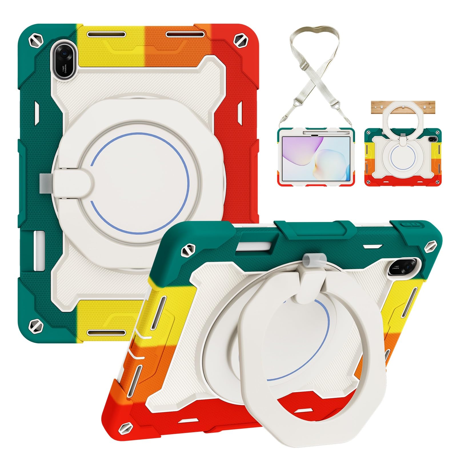 Heavy-Duty Etui ochronne do Huawei MatePad 11.5 2026 & 2025 Wydany, calowy, obrotowy o 360°, pasek na ramię, uchwyt na długopis i pierścień uchwytu, ochrona przed wstrząsami dla dzieci dorosłych (Red