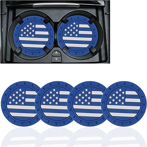 4 posavasos para automóvil, portavasos únicos con la bandera de Estados Unidos, accesorios interiores de automóvil, posavasos de silicona gruesa