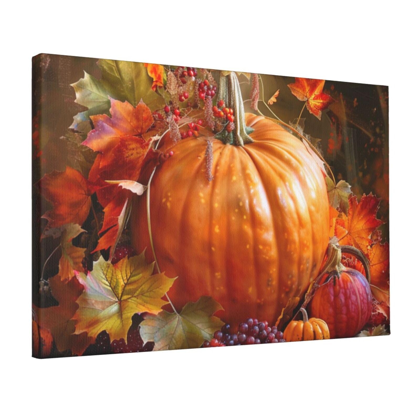 YKLJG Yellow Leaves Happy Thanksgiving Printed Wall Art Canvas Prints 45x30 CM Wooden Framed Picture Painting Artwork for Bedroom Kitchen Home Office Decor