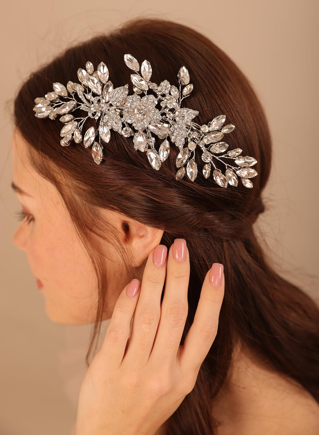 Xerling Bridal Full Crystal Vintage Hair Comb Silver Rhinestones Flower Hair Accessories Wedding Headpieces Hair Jewelry Floral Hair Side Comb for