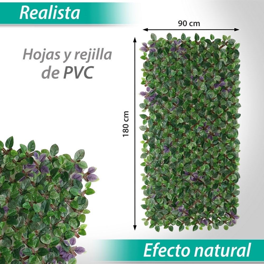 LOLAhome Celosía Extensible con seto Artificial Premium Hojas Moradas de 1,8x0,9 m | Realista y Natural, Alta Ocultación, Tratamiento UV, No inflamable, Transpirable | para Jardín, Balcón, Terraza