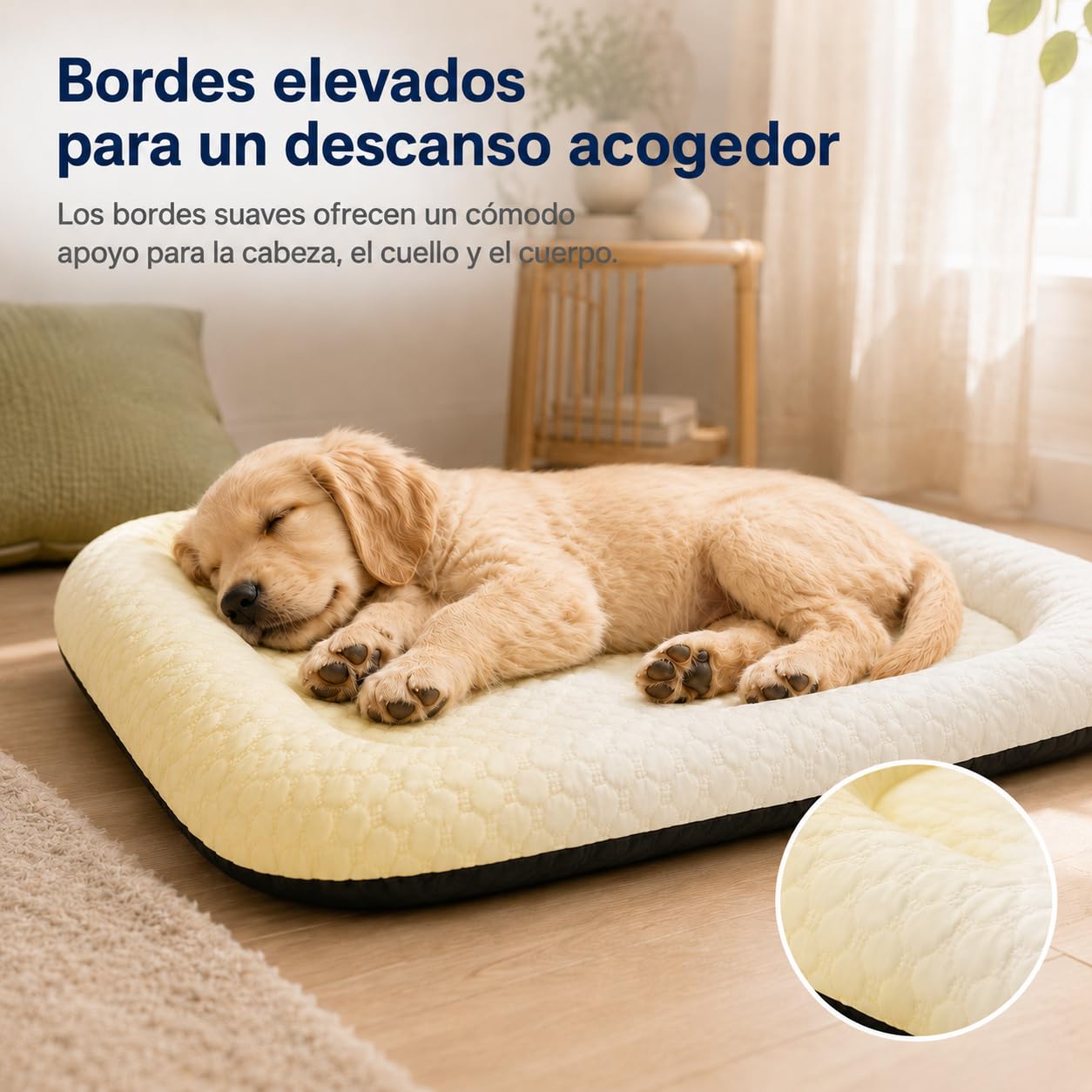 Cama Refrescante para Perros y Gatos con Bordes ，Amarillo：Large