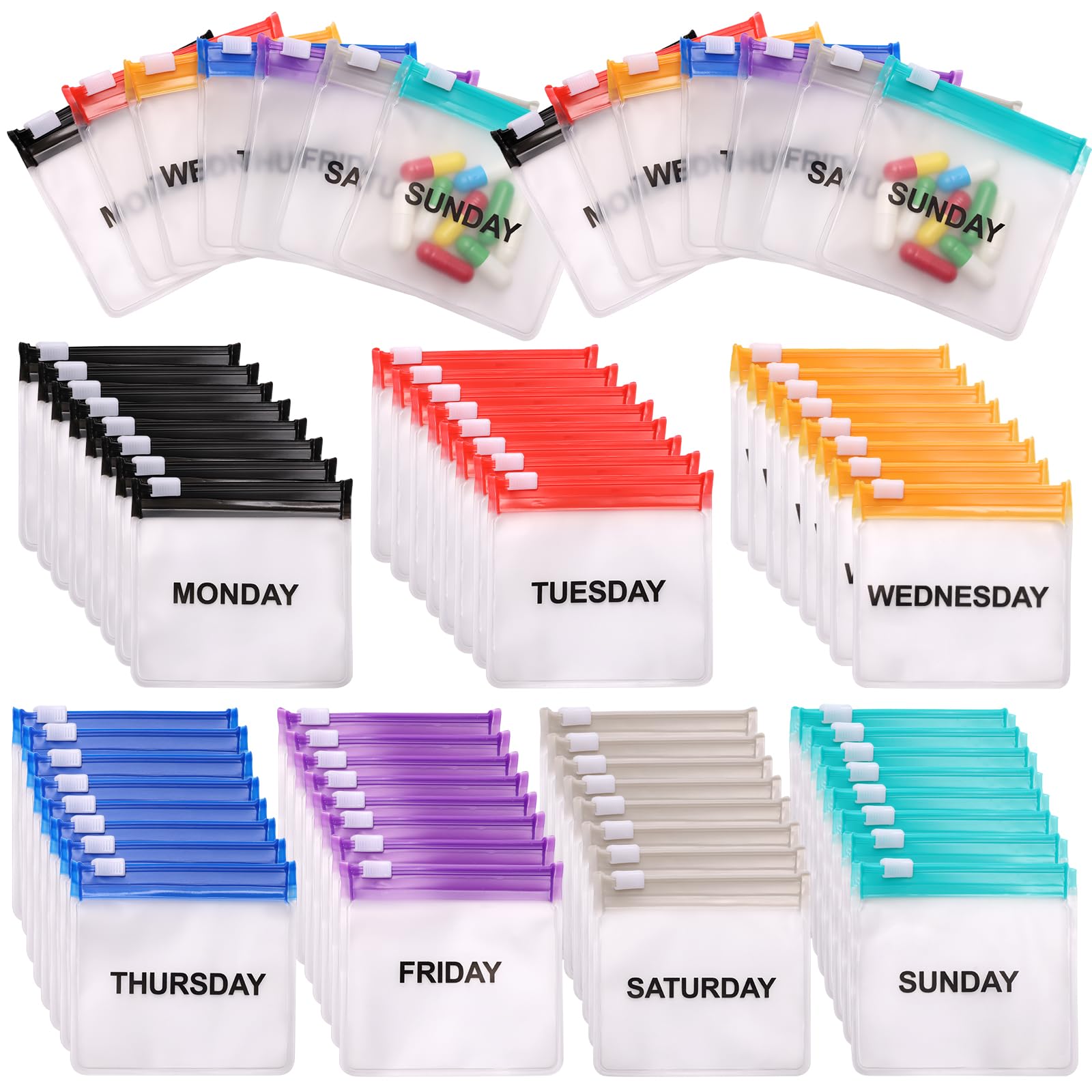 35P Pill Pouch Bags Zippered, Anglecai Reusable Pill Pouch for Medicine Bag | 3 x 3 inch Portable Pill Baggies Self Sealing Travel Pill Pouch Medicine