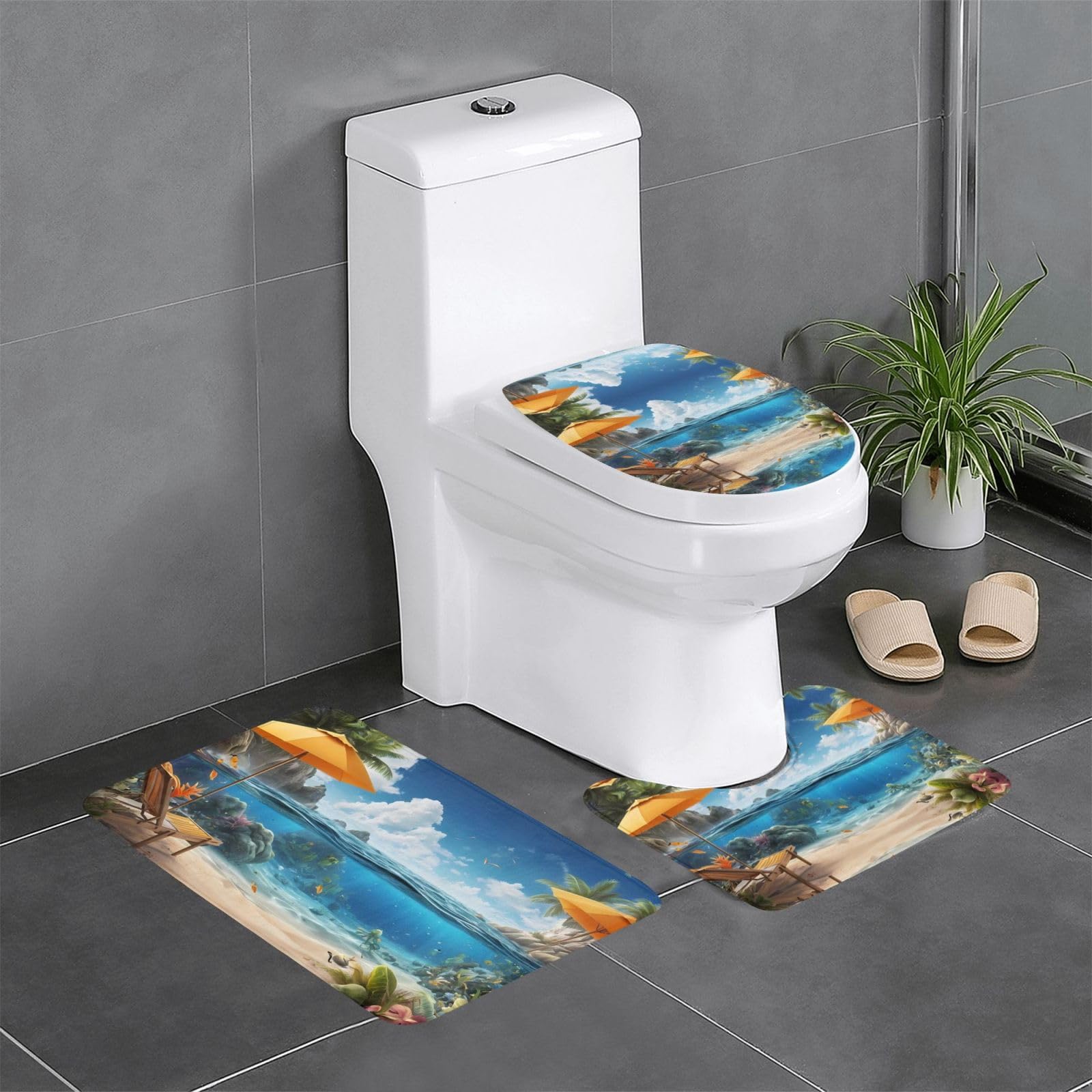 Tapis de bain océan tropical antidérapant lot de 3 pour salle de bain