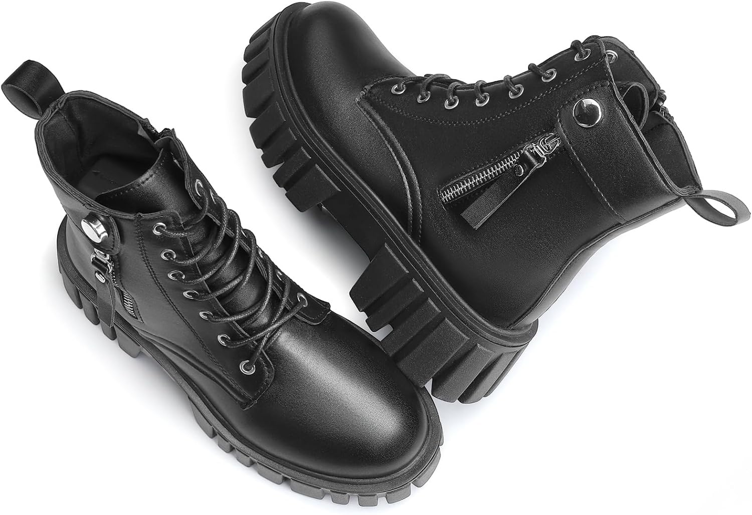 SANNAX Womens Boots Ankle Boots Ladies Classic Lace-up Chunky Boots Side Zipper Flatform Casual Boot Shoes 6