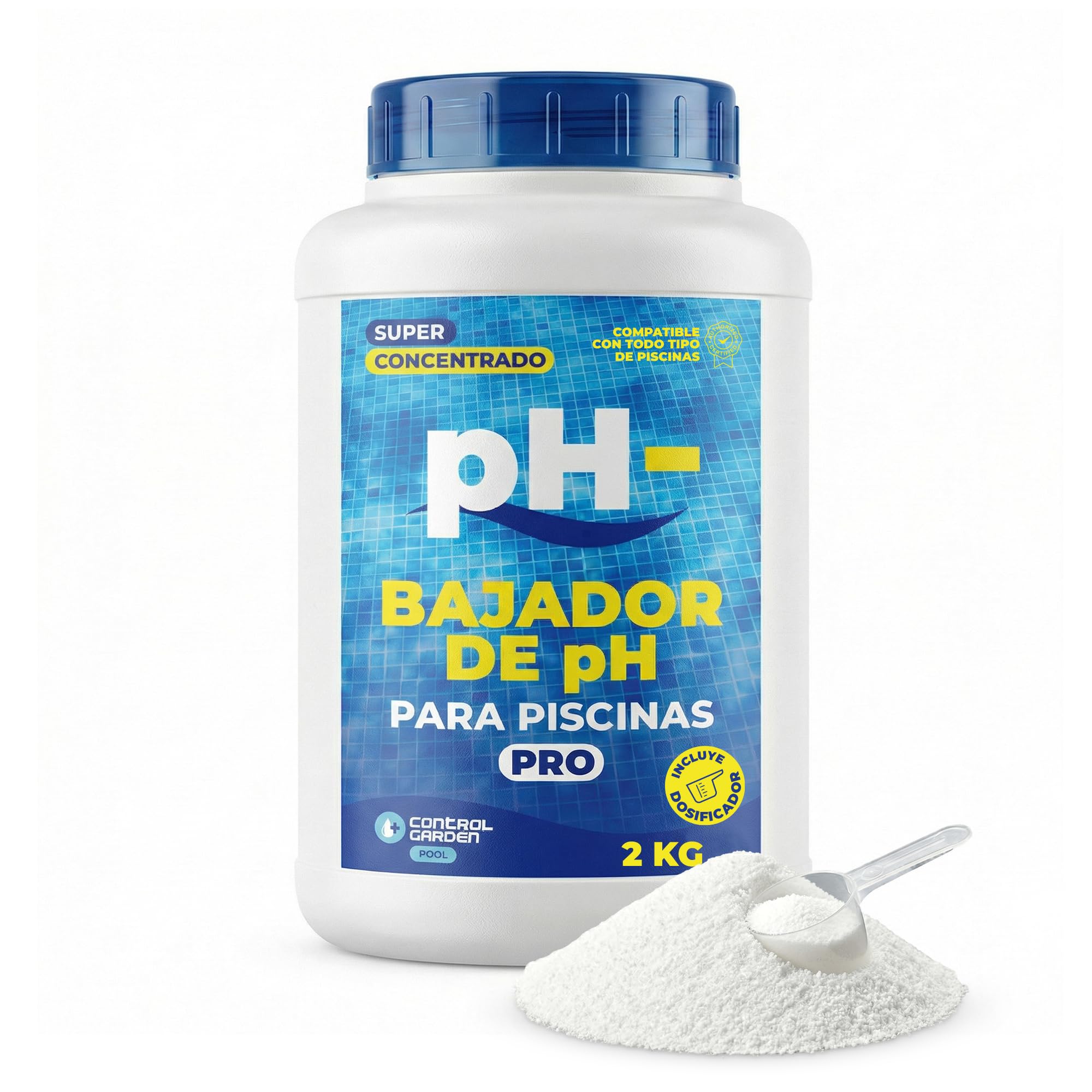 CONTROL GARDEN Bajador PH Piscinas Granulado 2 KG | Reductor pH- Piscina Interior y Exterior | Minorador Sólido - Súper Concentrado | Pool Regulador de Poliester, Liner y Electrólisis Salina - 1