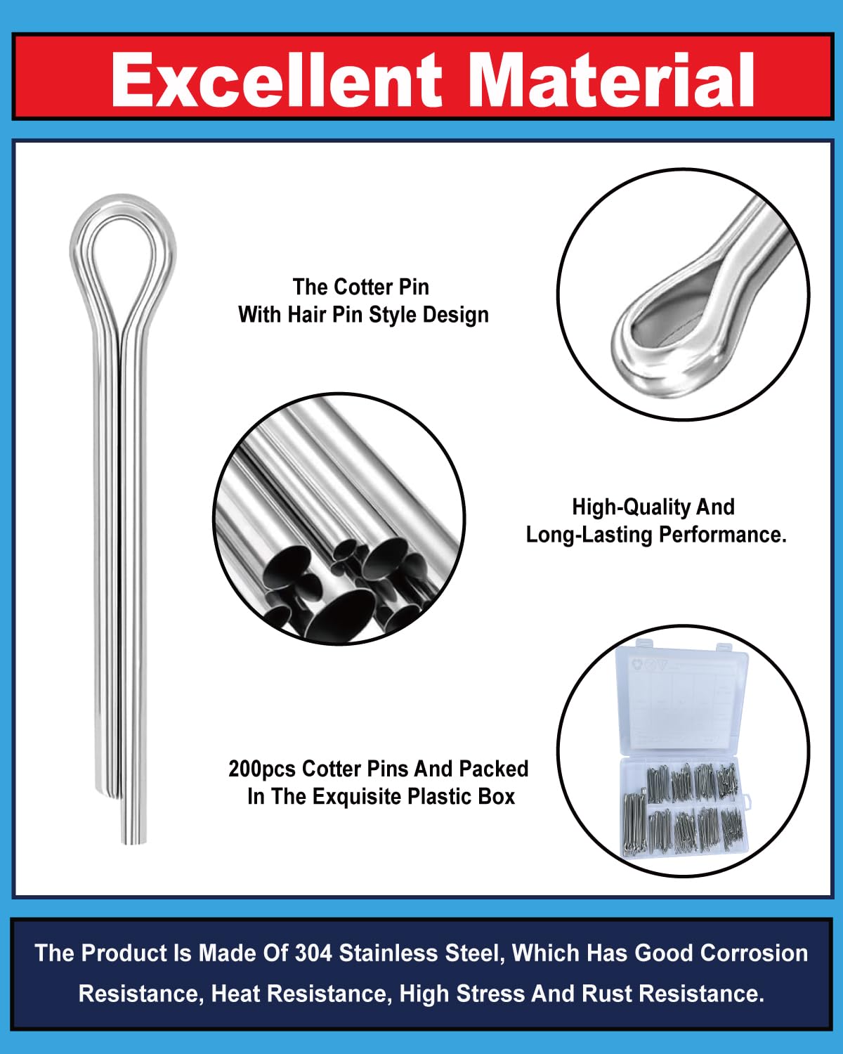 290 Pcs Cotter Pins Assortment Kit, 304 Stainless Steel Split Pins — Amazon image 3