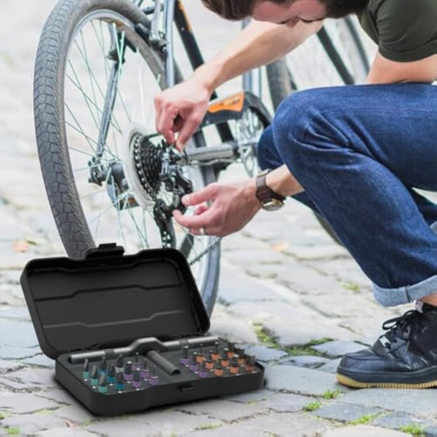 Outdoorfun - Set di mini attrezzi fai da te 24 in 1 con magnete, compatto, con impugnatura a T, punte di precisione e borsa portatile per riparazioni di casa, elettronica e biciclette