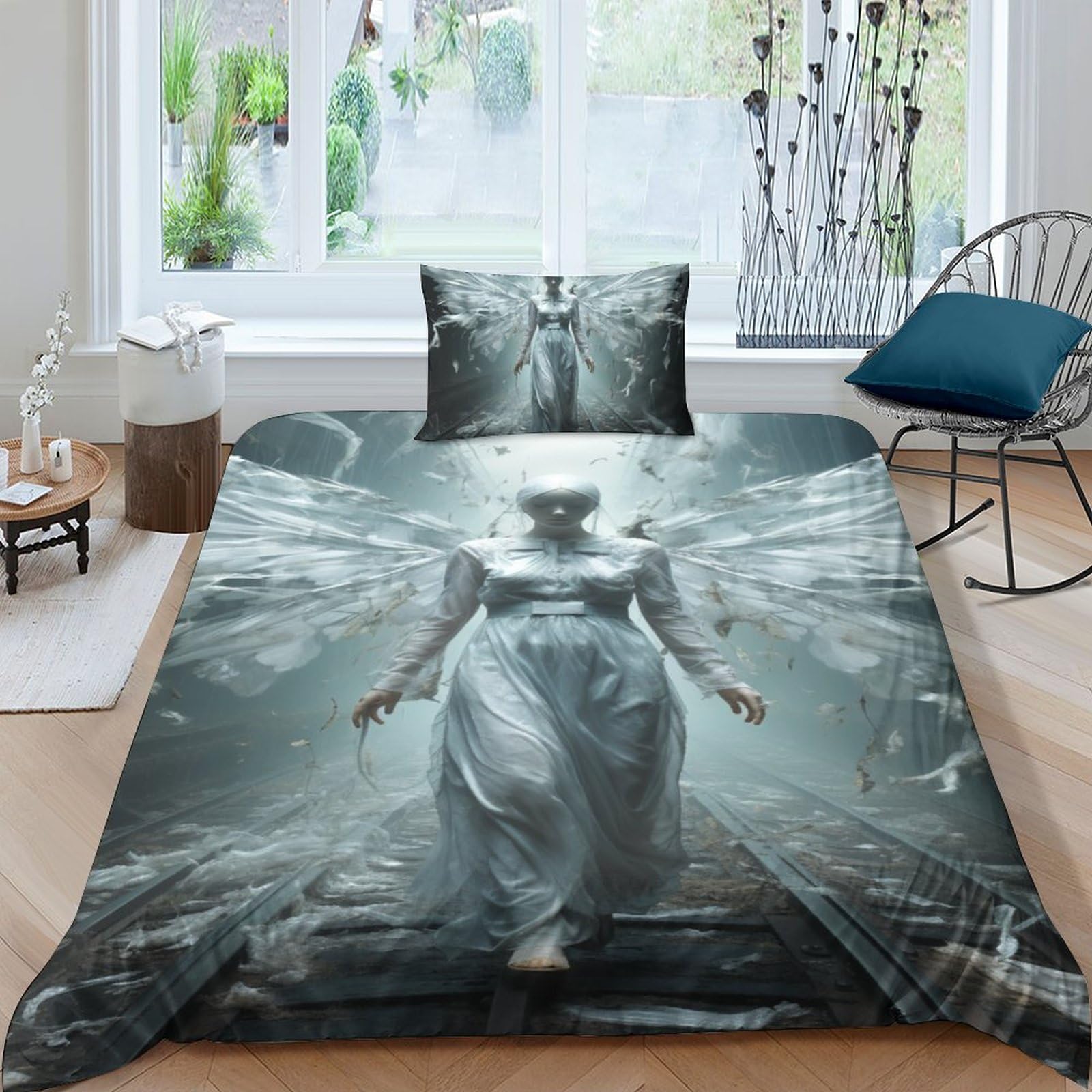 Housse de couette papillon en microfibre avec ses deux taies d'oreiller pour lit trois pièces