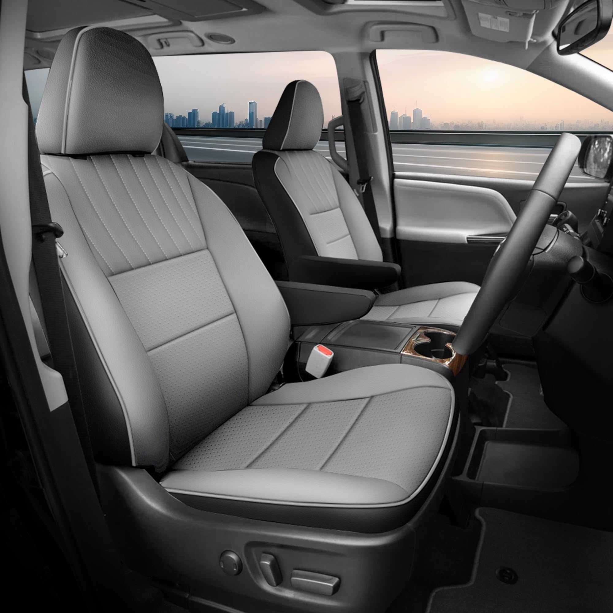 Photo 1 of FEINEPRO for Toyota Sienna 2015-2020 Three Row 8 Seat Covers Full Set, Custom Fit Sienna LE,XLE, SE,XLE Premium Faux Leather Car Seat Protector Full Coverage Seat Protector(BlackGrey)