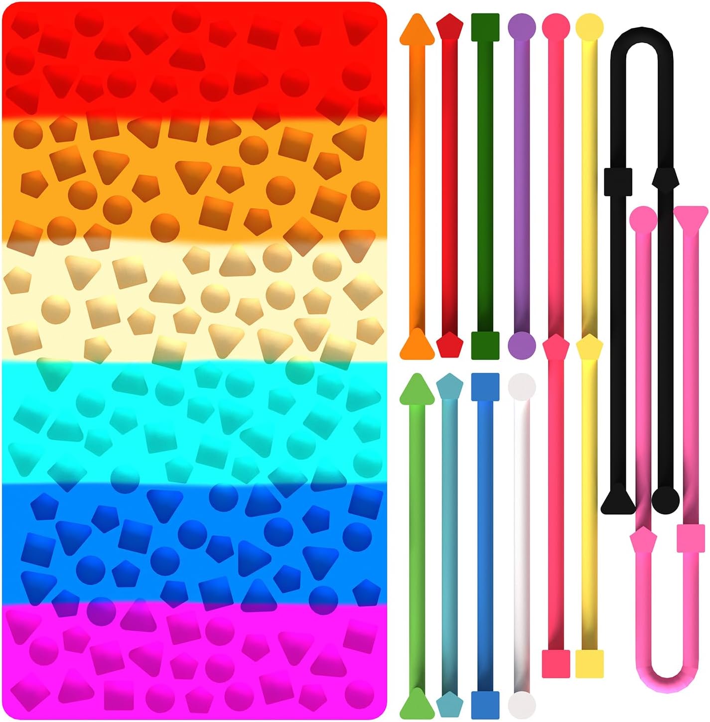 Silicone Sensory Activity Board, Fidget Toy for Anxiety, ADHD & Stress Relief, Silent Calming Toy for Kids 3+, Teens & Adults, Portable Travel Board with Bag & 12 Strings, (Colorful)