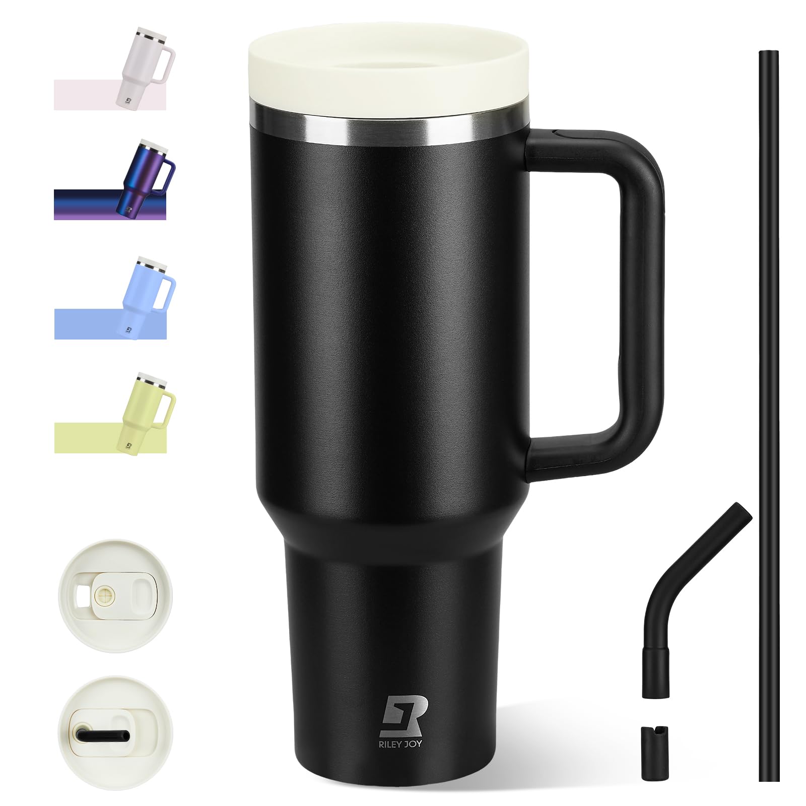 Riley Joy Thermobecher mit Strohhalm und Griff 1.2L,12h heiß/24h Eis Trinkflasche,Vakuum-Isoliert mit Deckel,BPA-frei, Doppelschicht-Edelstahl Vakuum auslaufsicherer Trinkbecher