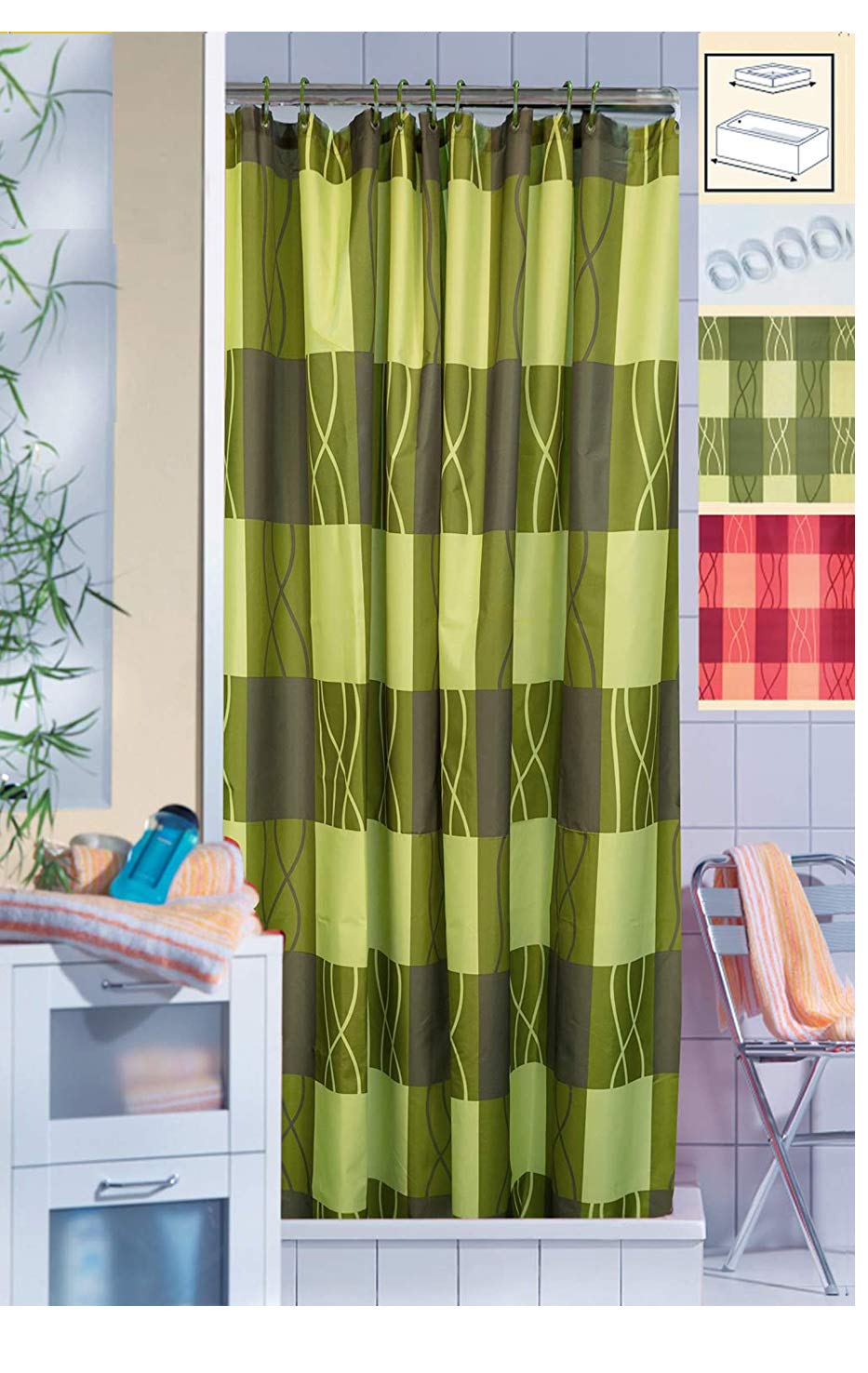 Goodway Cortina de ducha (180 x 200 cm, impermeable, con ojales y anillas), color verde