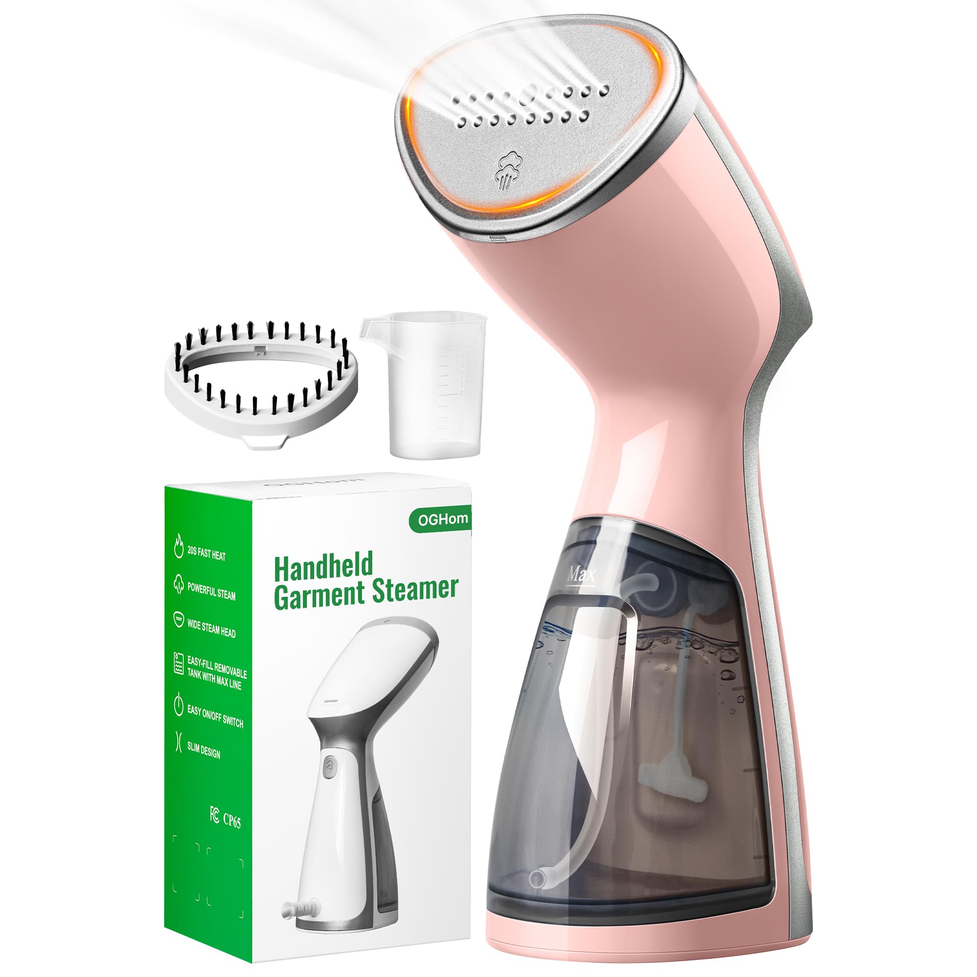 OGHom Portable Travel Handheld Steamer for Clothes, Garment Wrinkle Remover | Pink, 1000W Strong Penetrating Fabric Steamer, 150ML Water Tank, for Home, Office, Travel (ONLY FOR 120V)