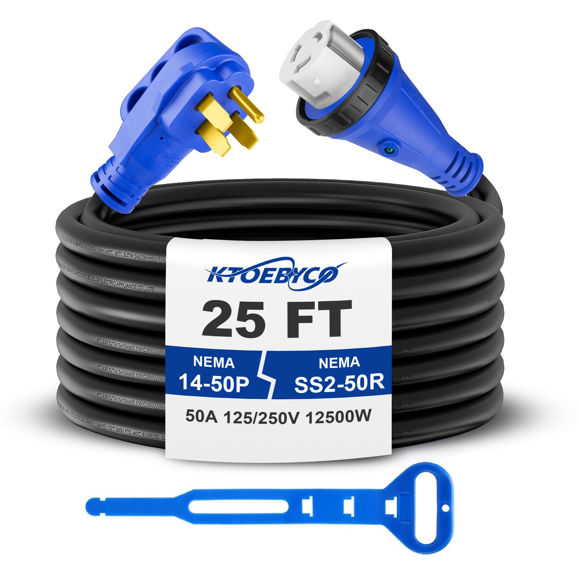 50 Amp 25FT RV Extension Cord, ETL Listed Heavy Duty Copper NEMA 14-50P to SS2-50R Power Cord with Twist Lock and Polarity Indicator