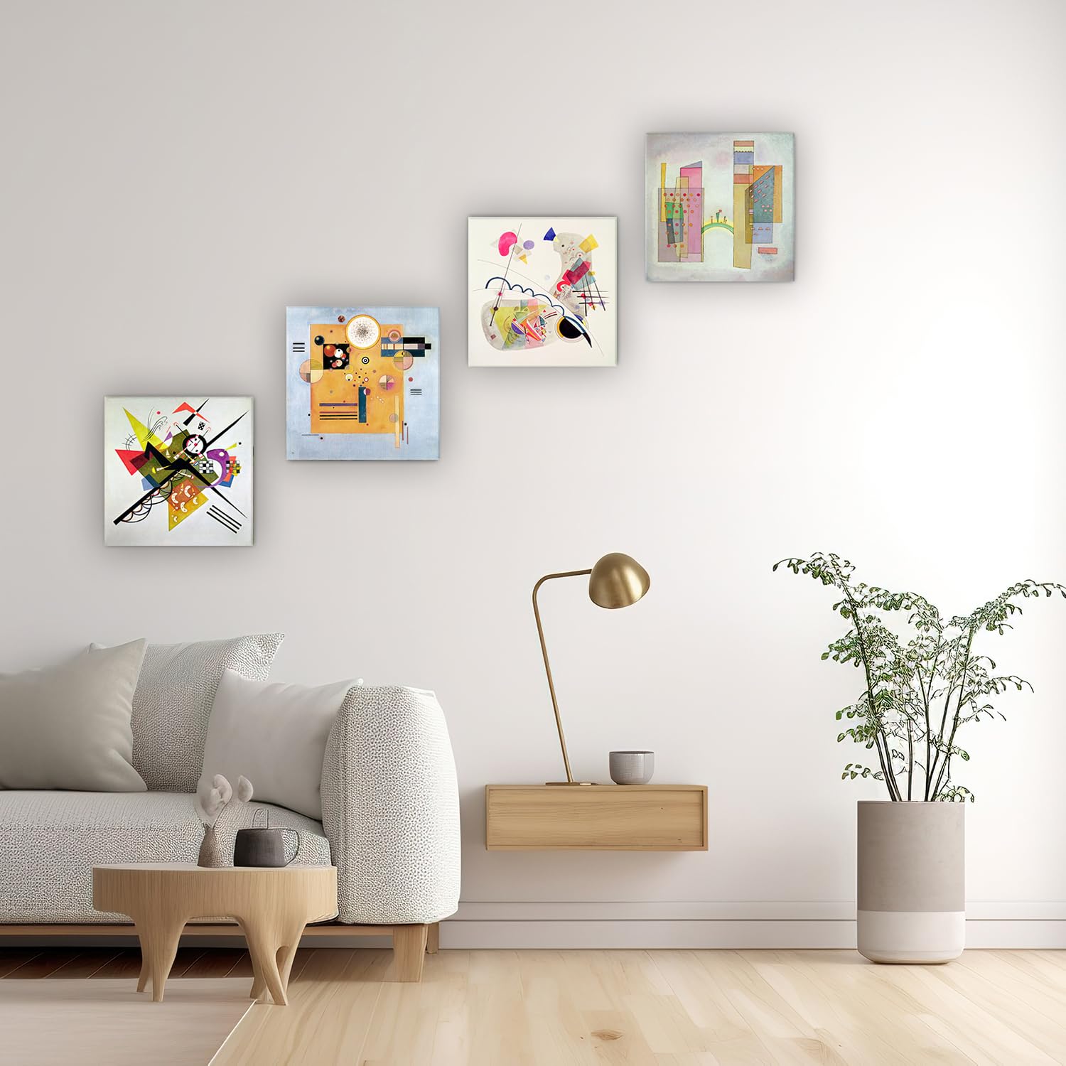 Quadri Moderni Wassily Kandinsky 4 pz 30x30 CM cadauno var 3 Stampa su tela Canvas Arredamento Arte Classica Arredo per cucina, camera da letto, soggiorno, salotto, bar, ufficio, ristorante