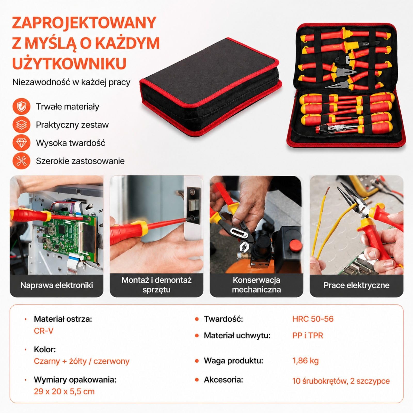 12-częściowy zestaw izolowanych wkrętaków dla elektryków