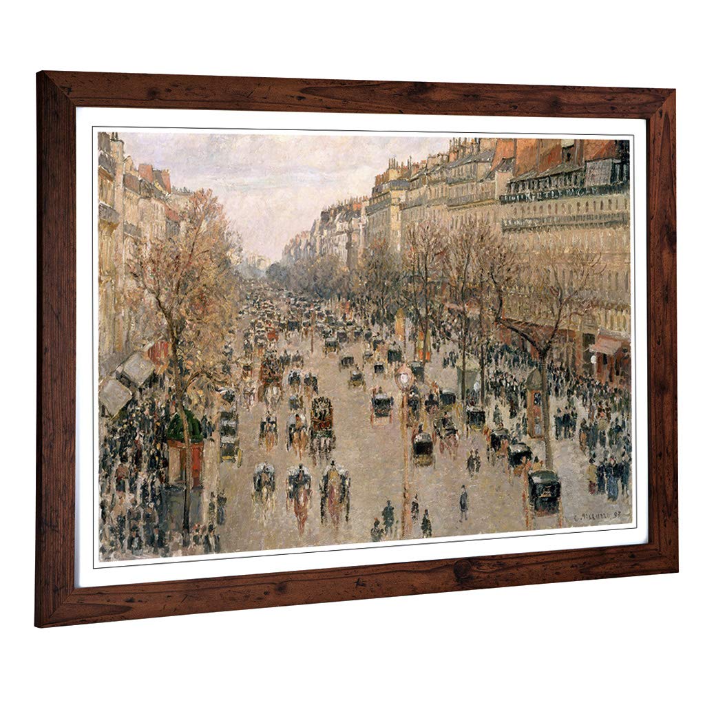 Big Box Art Framed Print of Camille Pissaro Boulevard Montmartre Design | Wall Art Picture | Home Decor for Kitchen, Living Room, Bedroom, Hallway, Walnut, A2 / 24.5x18 Inch / 62x45cm