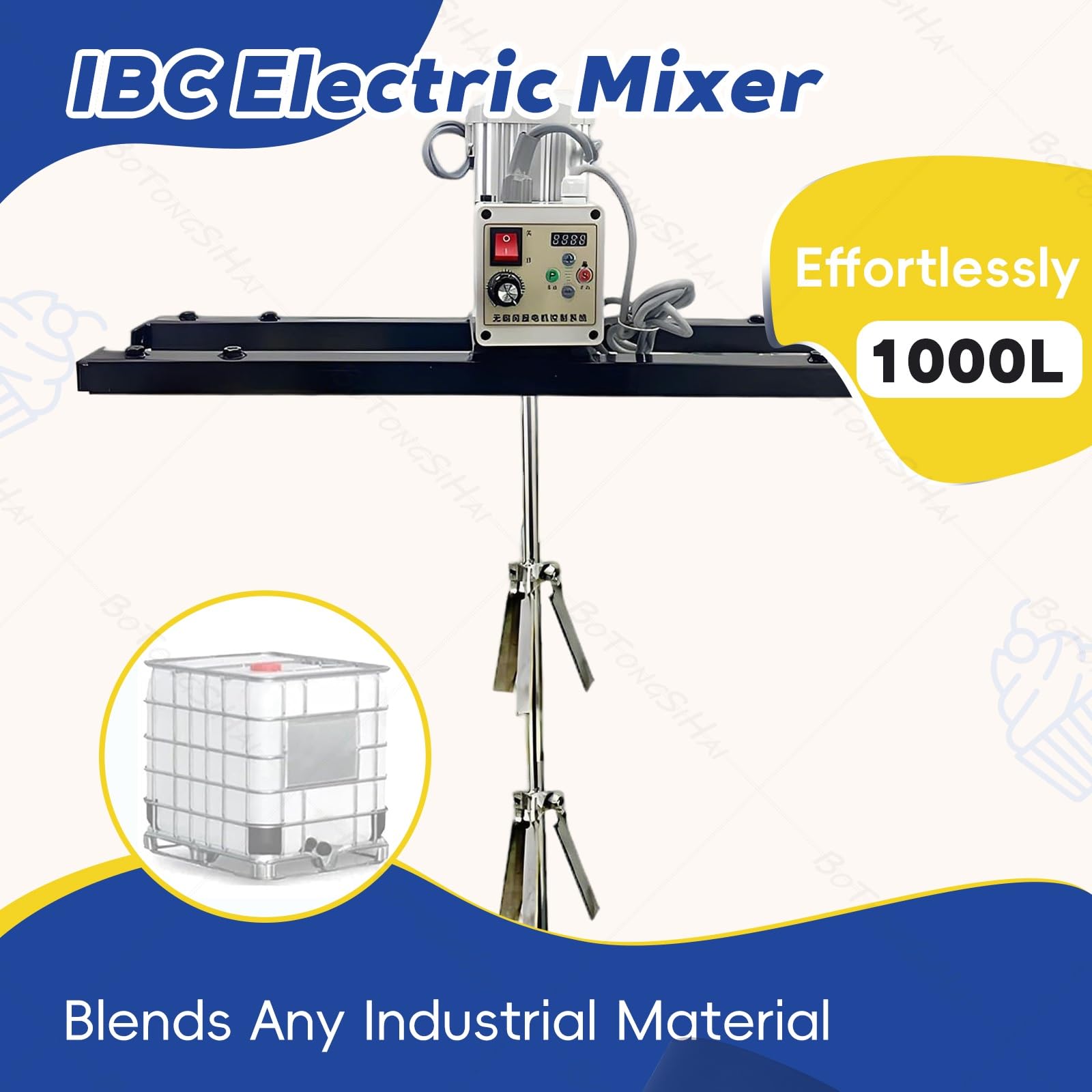 Agitador eléctrico de 2100 W, velocidad ajustable de 200 a 3000 rpm, adelante/atrás, soporte extensible, mezclador de tambor para varios líquidos y aplicaciones de tanques