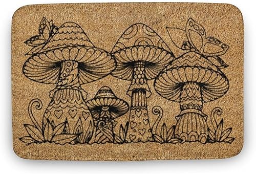 Felpudo de fibra de coco de hongo, tapete de puerta de bienvenida, divertido tapete de hongo para puerta delantera, regalo para el nuevo hogar,