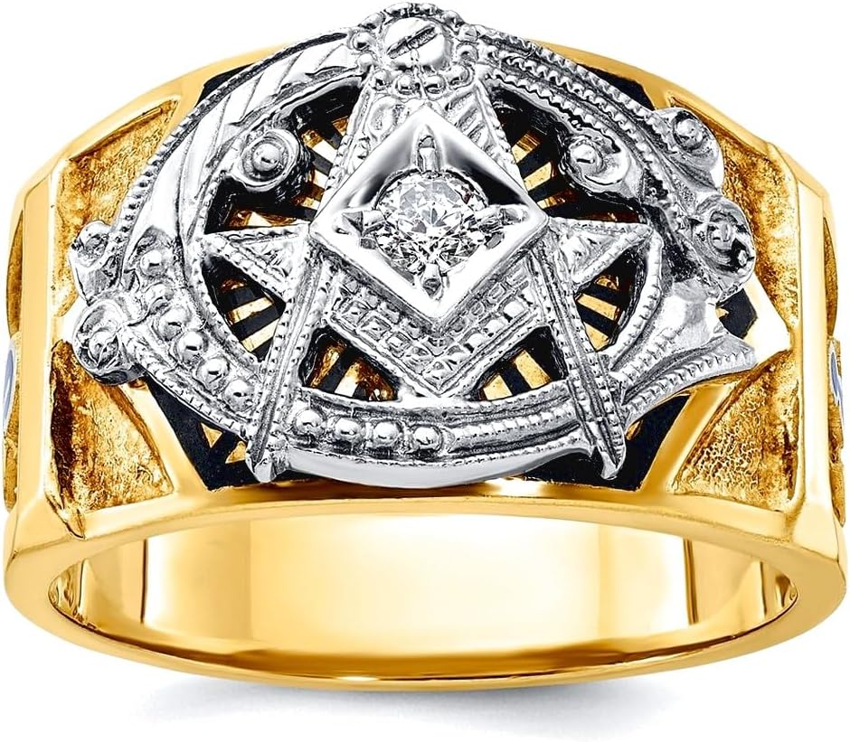14.1mm 14k Solid Gold Two-tone Mens Polished and Textured With Blue And Black Enamel Diamond Blue Lodge Master Masonic Ring Size 10.00 Ring for Men