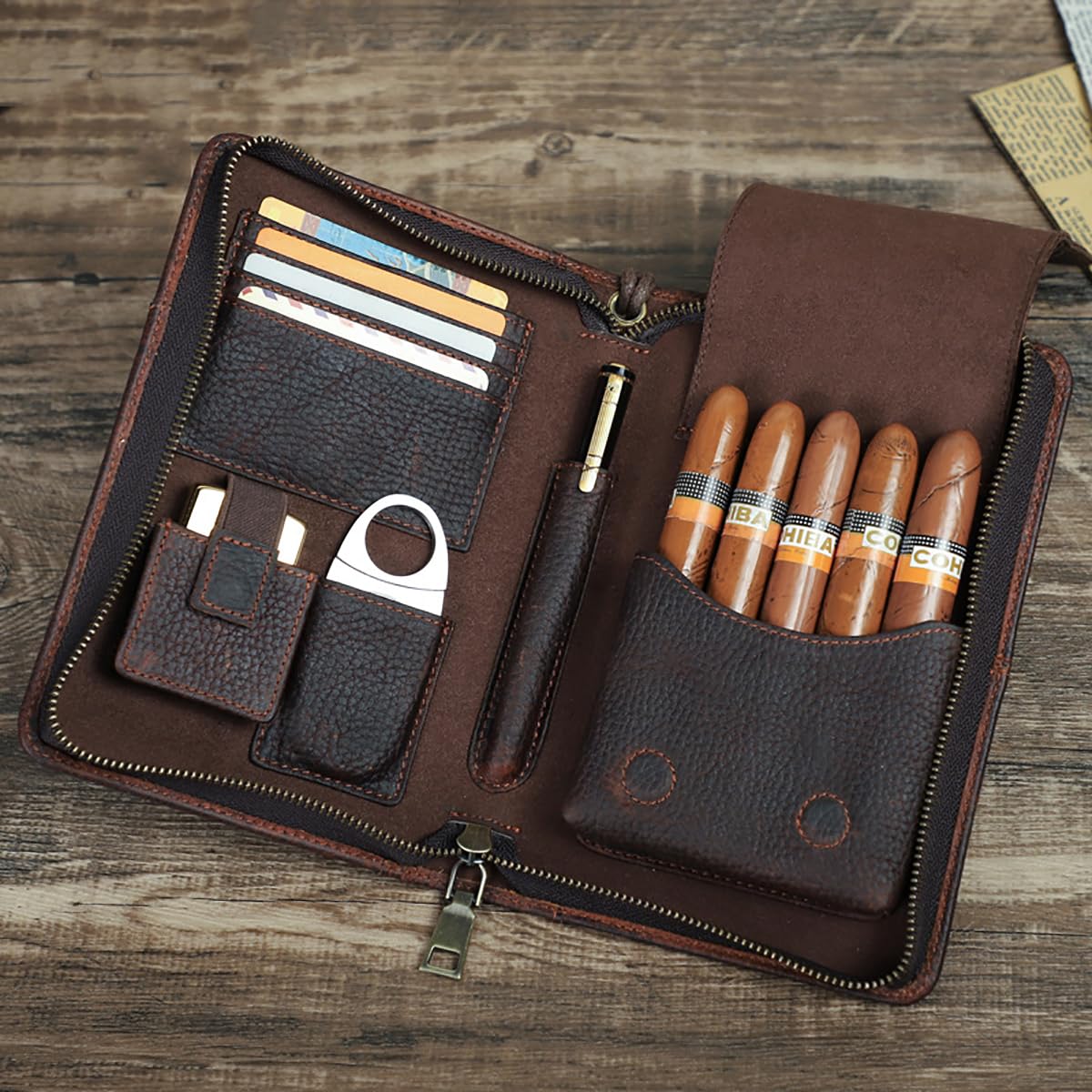Borsa per Sigari da Uomo, Custodia per Sigari in Pelle da Viaggio, Pochette da Uomo per 5 Sigari Borsa Portaoggetti Portatile per Il Cambio