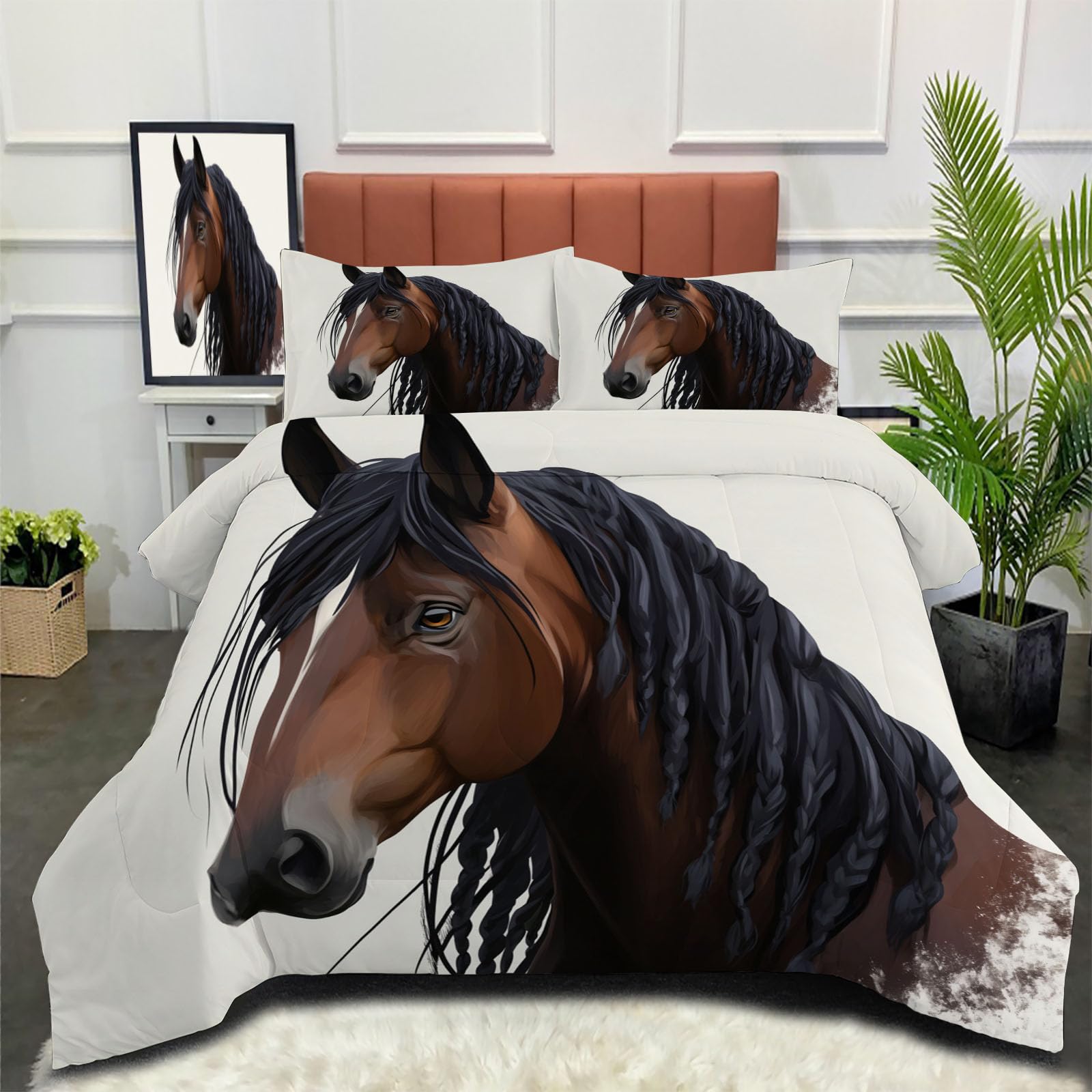 Edredón Reversible Caballo Cama 150 Juegos de Nórdico lavables Iconos De Juegos De Dibujos Animados Edredón Ligero y Cálido Plumón Alternativo con Fundas para Cualquier Temporada Marrón, 220x240cm