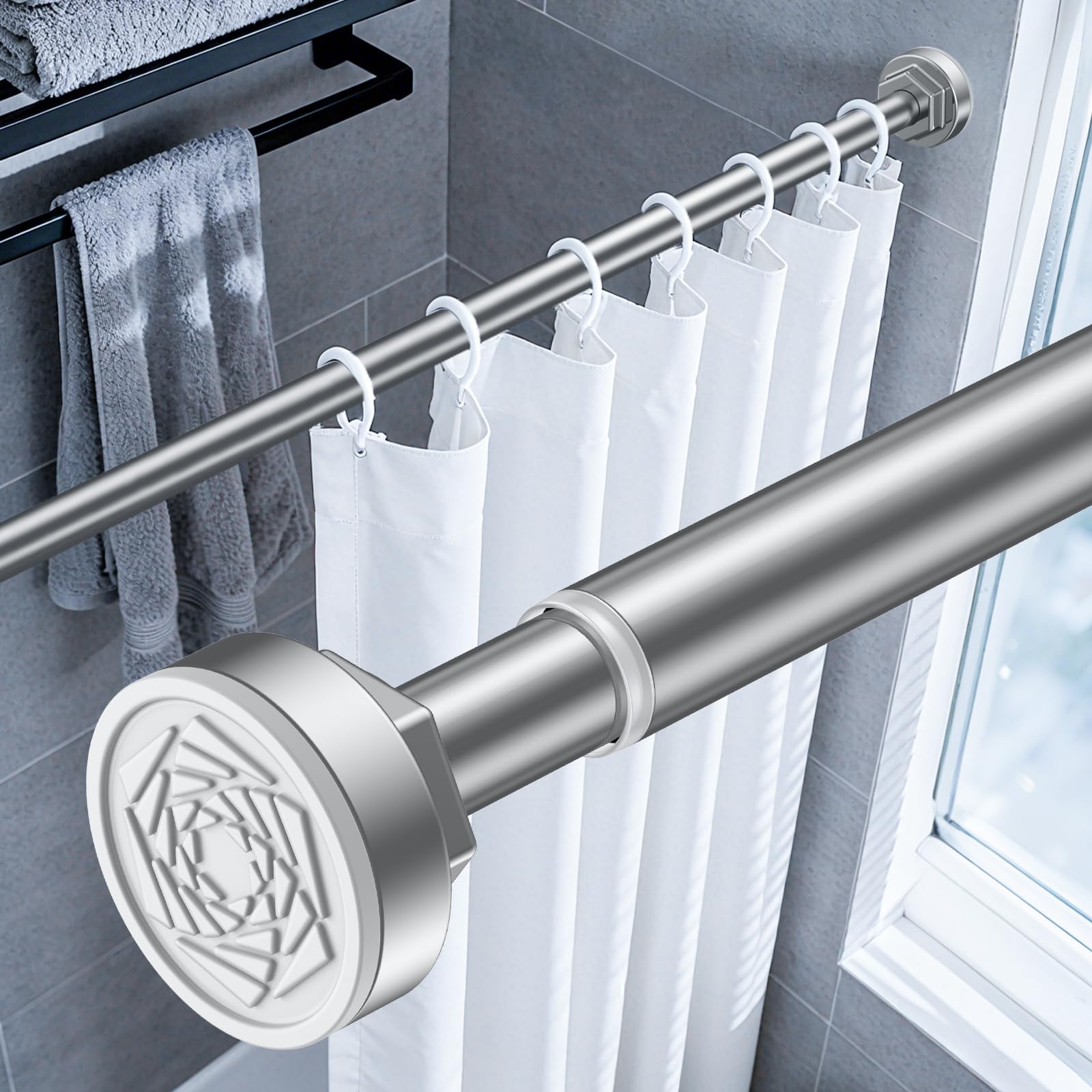 Barre de douche pour salle de bain et placard tringle sans perçage argent 82-204cm