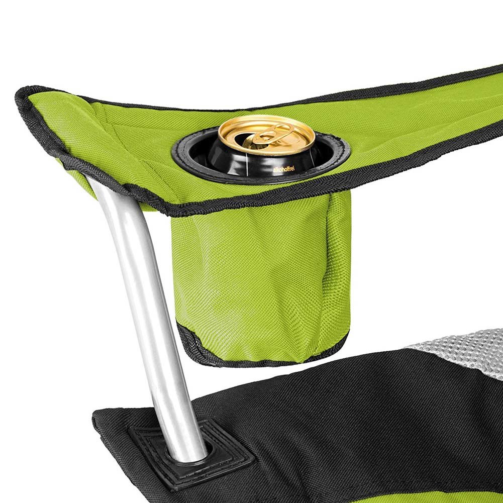 BAKAJI Pliant Camping Chaise Rembourrée avec Sac Camping Mer Chaise Plage De Pêche en Plein Air en Acier Et Polyester avec Porte Compartiment Boissons et Smartphone (Vert)