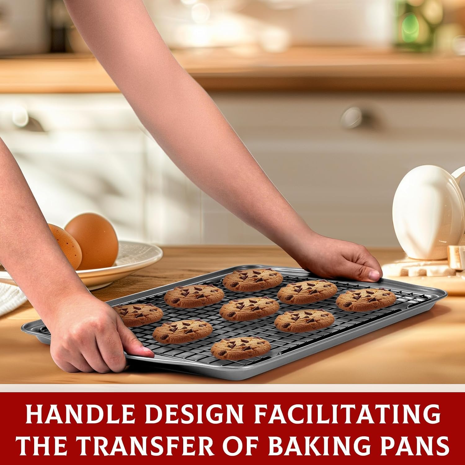 Hunnycook Baking Sheet with Rack Set - 3 Baking Sheets + 3 Cooling Racks, Carbon Steel Cookie Sheets & Cooling Racks in Multiple Sizes, Thickened & Warp-Resistant, Dishwasher Safe