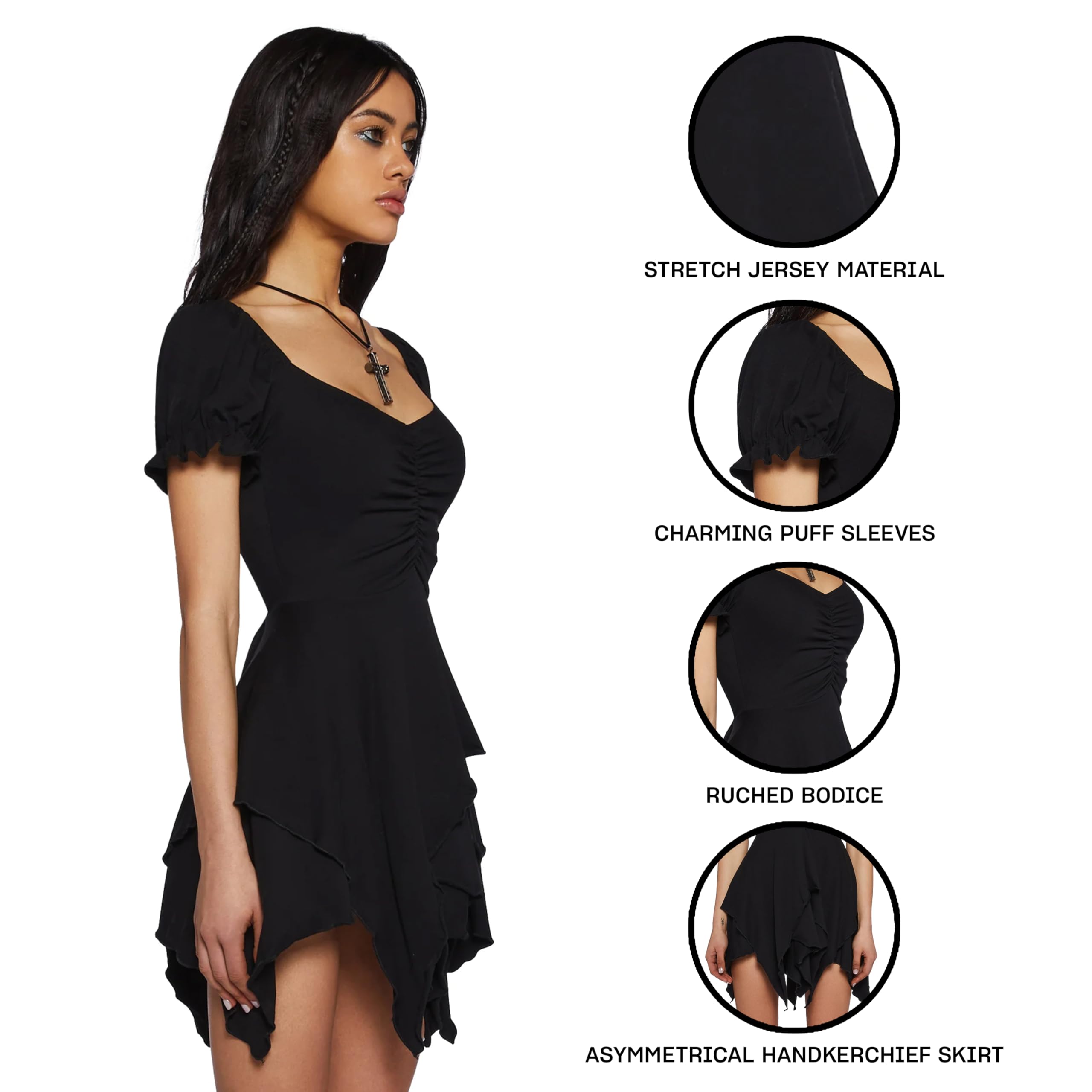 Dolls Kill Chasin' Rainbows Mini Dress by Current Mood – Stretch Jersey Dress, Asymmetrical Handkerchief Hem for Boho Fashion