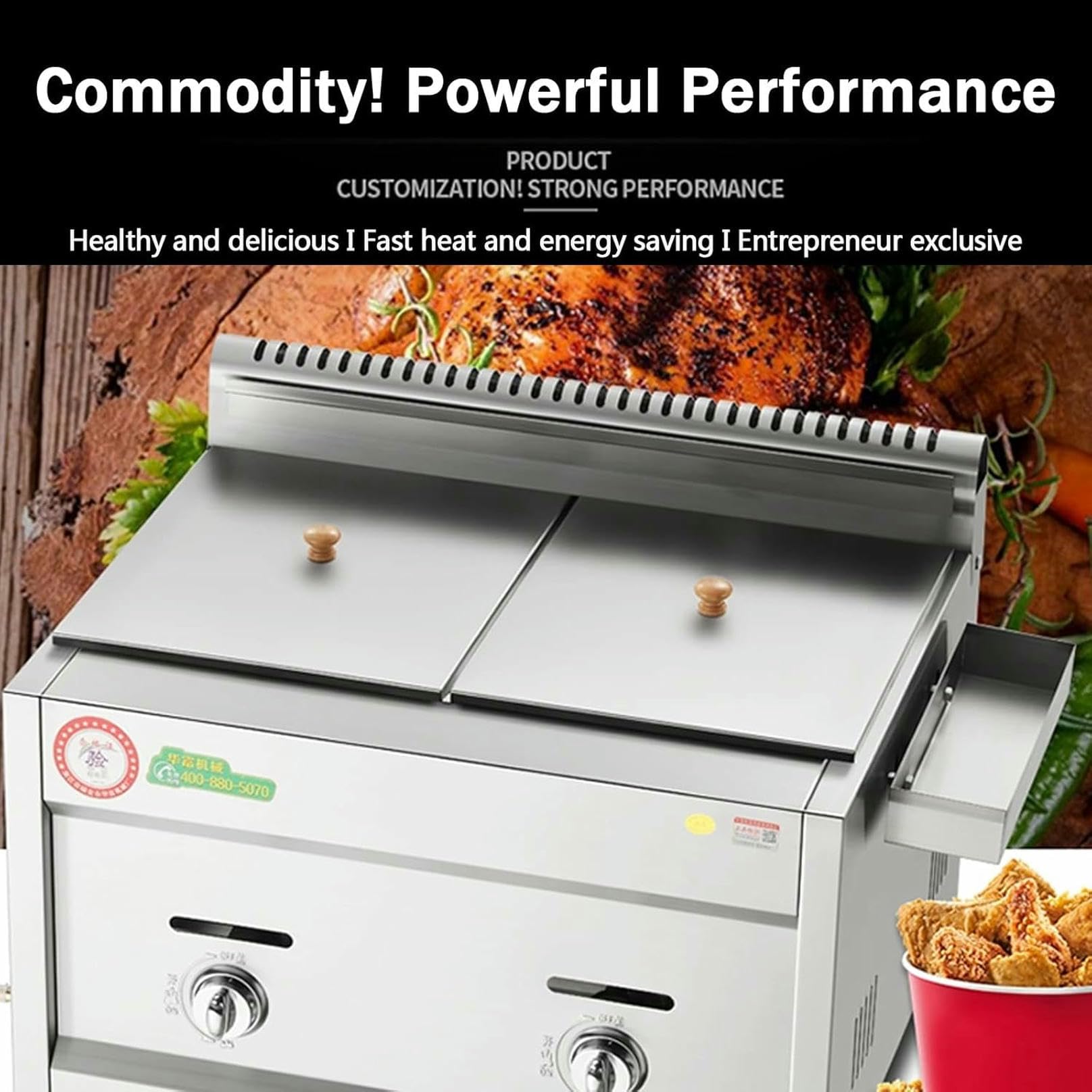 Freidora Industrial de Acero Inoxidable con Cesta y Tapa - Gran Capacidad, freidora a Gas para Uso doméstico y en restaurantes