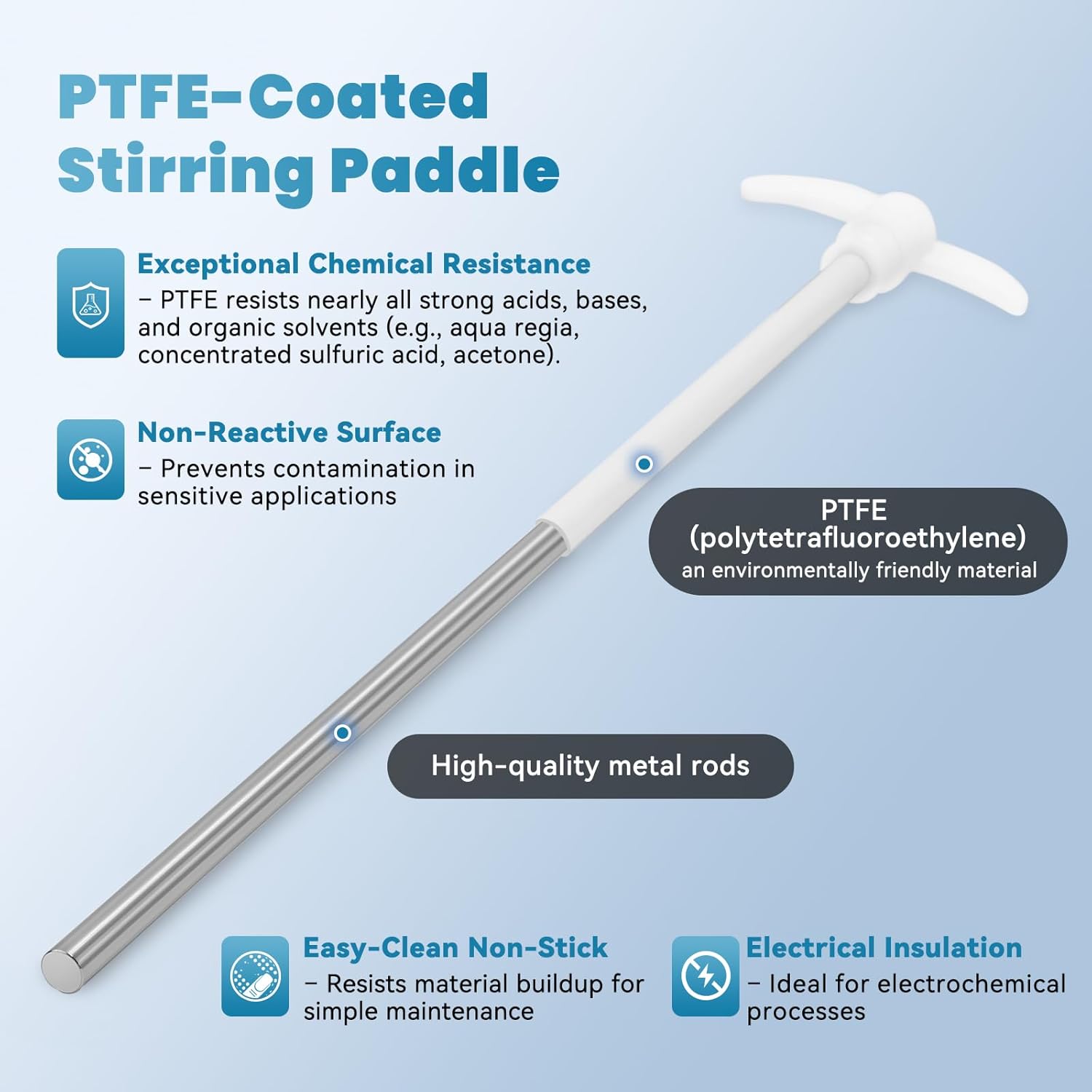 2-Pack PTFE Stirring Rod Set with Propeller & Paddle Blades – Chemical-Resistant Lab Mixing Tools for Precision Stirring, Dissolution, and Homogenization – Ideal for Lab and Industrial Use