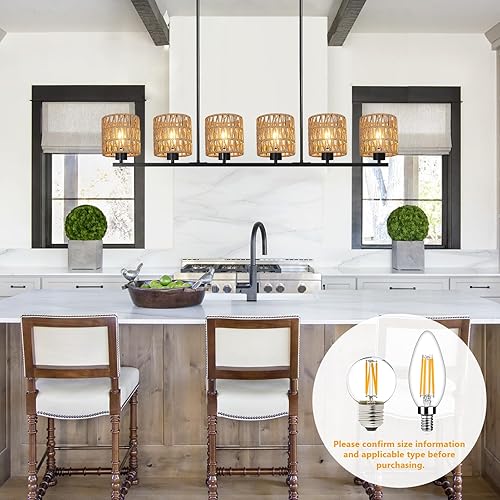 Vista 6 de 5.0 x 5.0in Chandelier Shades Set of 6, Small Rattan Lamp Shades Clip on Bulb, Boho Lamp Shades Replacement, Mini Cylinder Woven Lampshade, Clip on