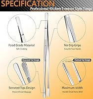 Vista 2 de JETKONG Juego de 6 pinzas de cocina de acero inoxidable de 12 y 6.3 pulgadas, pinzas de chef profesionales para cocinar, reparar, mariscos